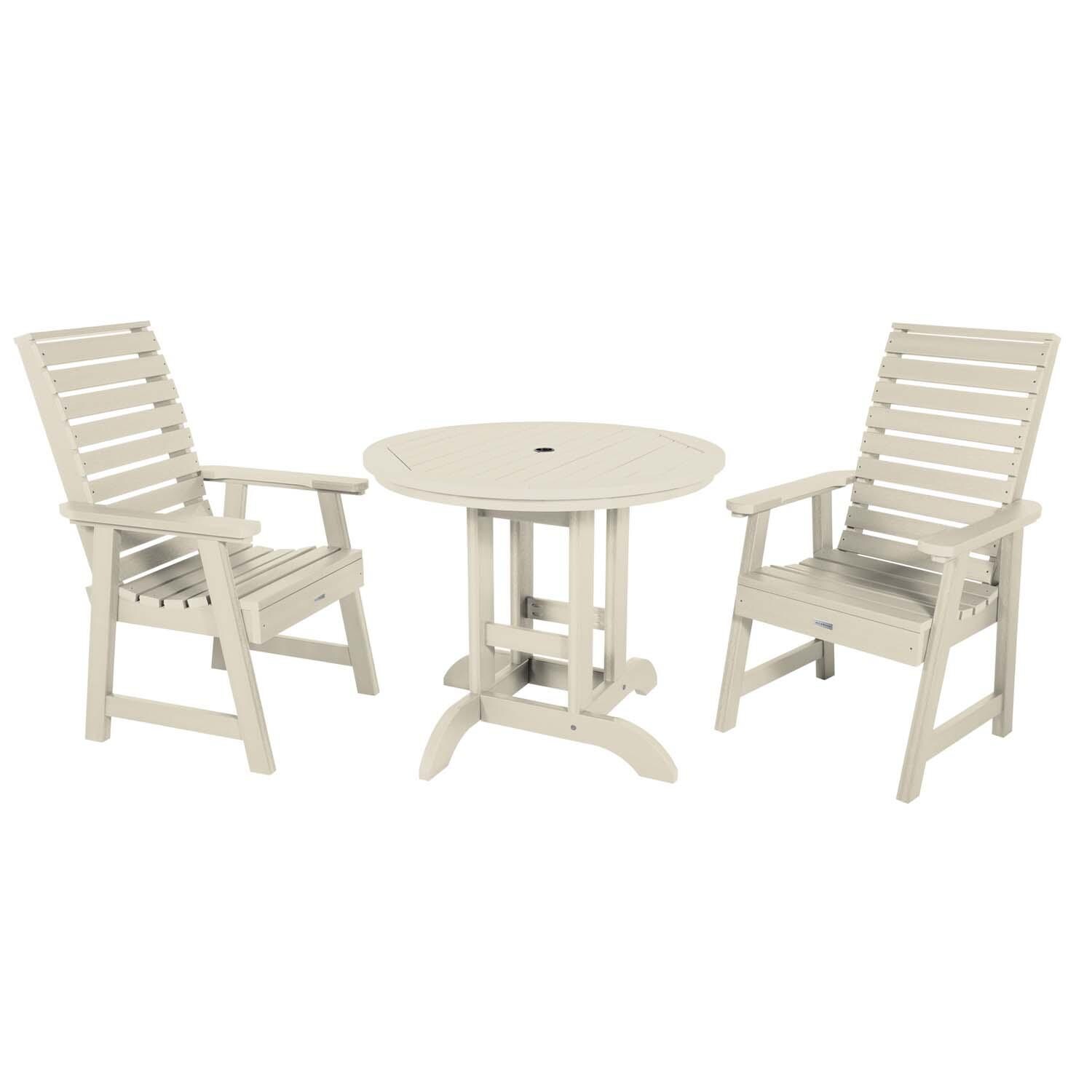 Elm Pointe 3 Pc Recycled Plastic Round Dining Set in Whitewash By Lakeview Outdoor Designs - White Background thumbnail