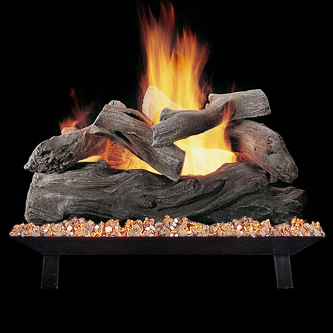 Rasmussen 15-Inch Manzanita See-Thru Gas Log Set With Vented Natural Gas Custom Pan Burner - Variable Flame Remote