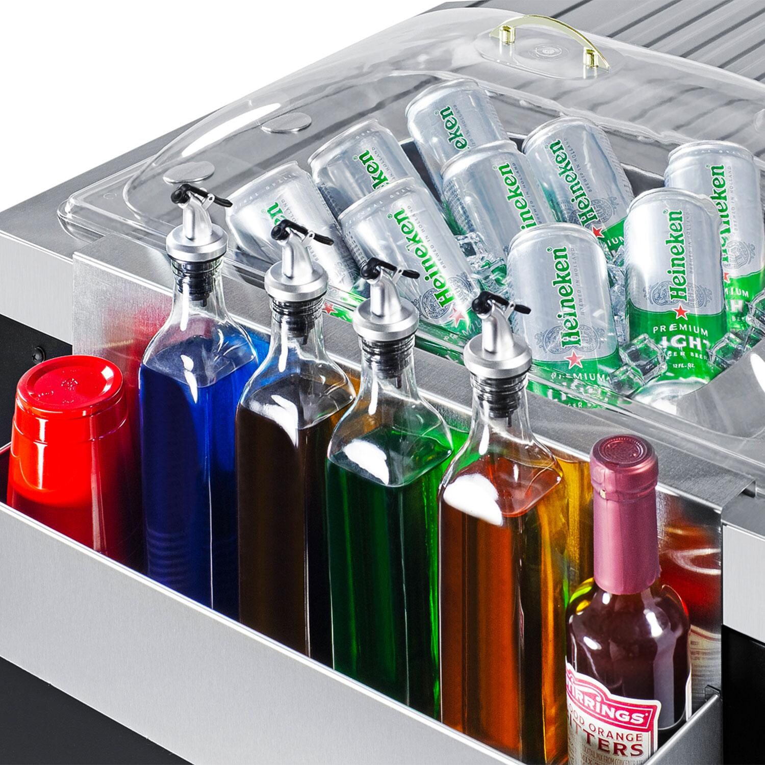 Summit CK54OSLG Portable Outdoor Glass Door Kitchenette Beverage Cooler - Left Hinge - Side Compartment W/ Beverages thumbnail