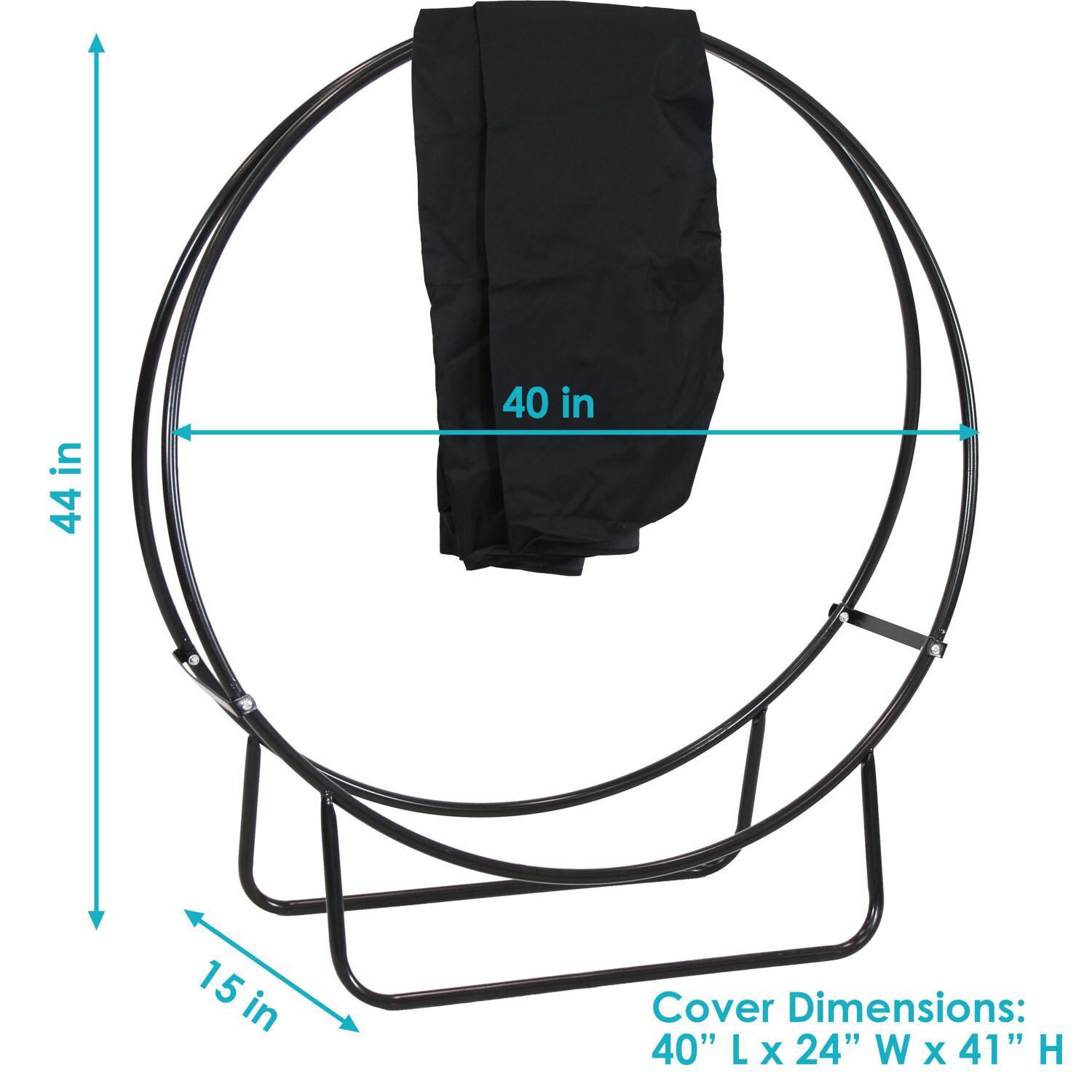 Ultimate Patio SC-QX-40LH-COVER-COMBO Black Steel Firewood Log Hoop Rack with Black Cover - 40-Inch - Dimensions thumbnail