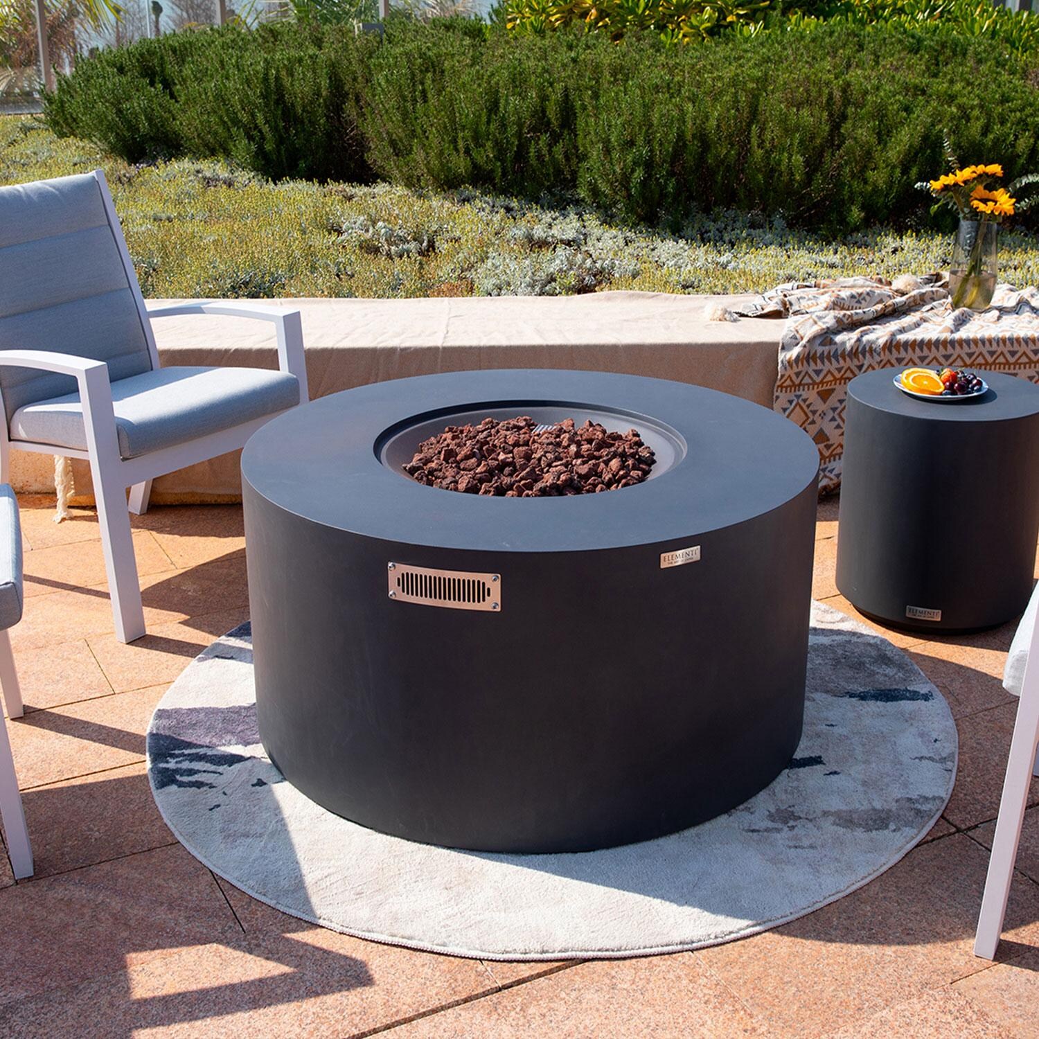 Pacaya 43-in Liquid Propane Concrete Fire Table w/ Hidden Tank in Dark Grey by Elementi