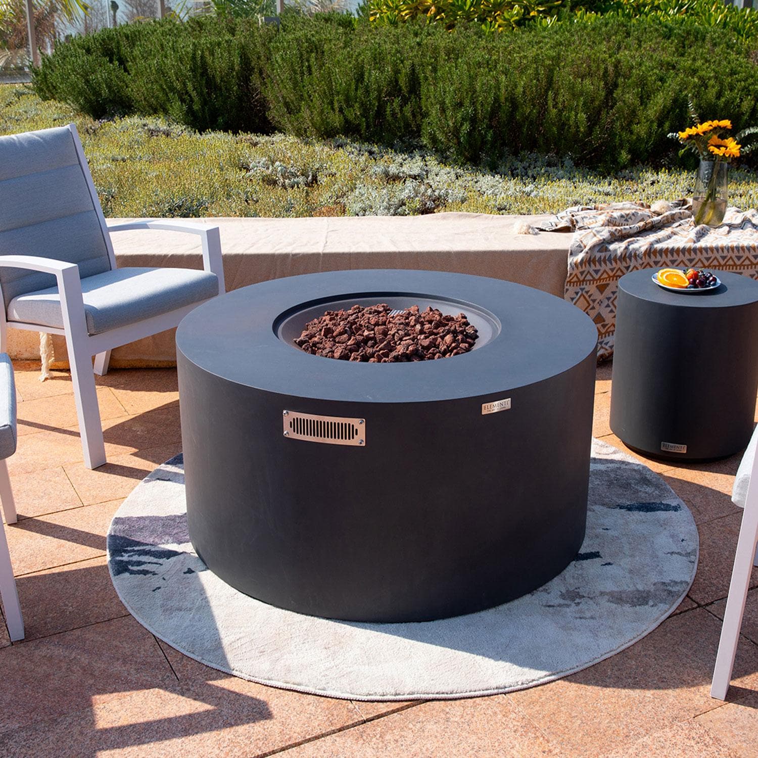 Pacaya 43-in Liquid Propane Concrete Fire Table w/ Hidden Tank in Dark Grey by Elementi