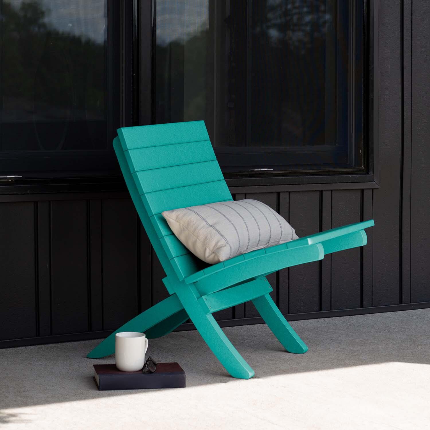 Hazel Cove Recycled Plastic Folding & Stacking Dining Side Chair in Seaglass Blue by Lakeview Outdoor Designs - Pillow Not Included - Lifestyle thumbnail