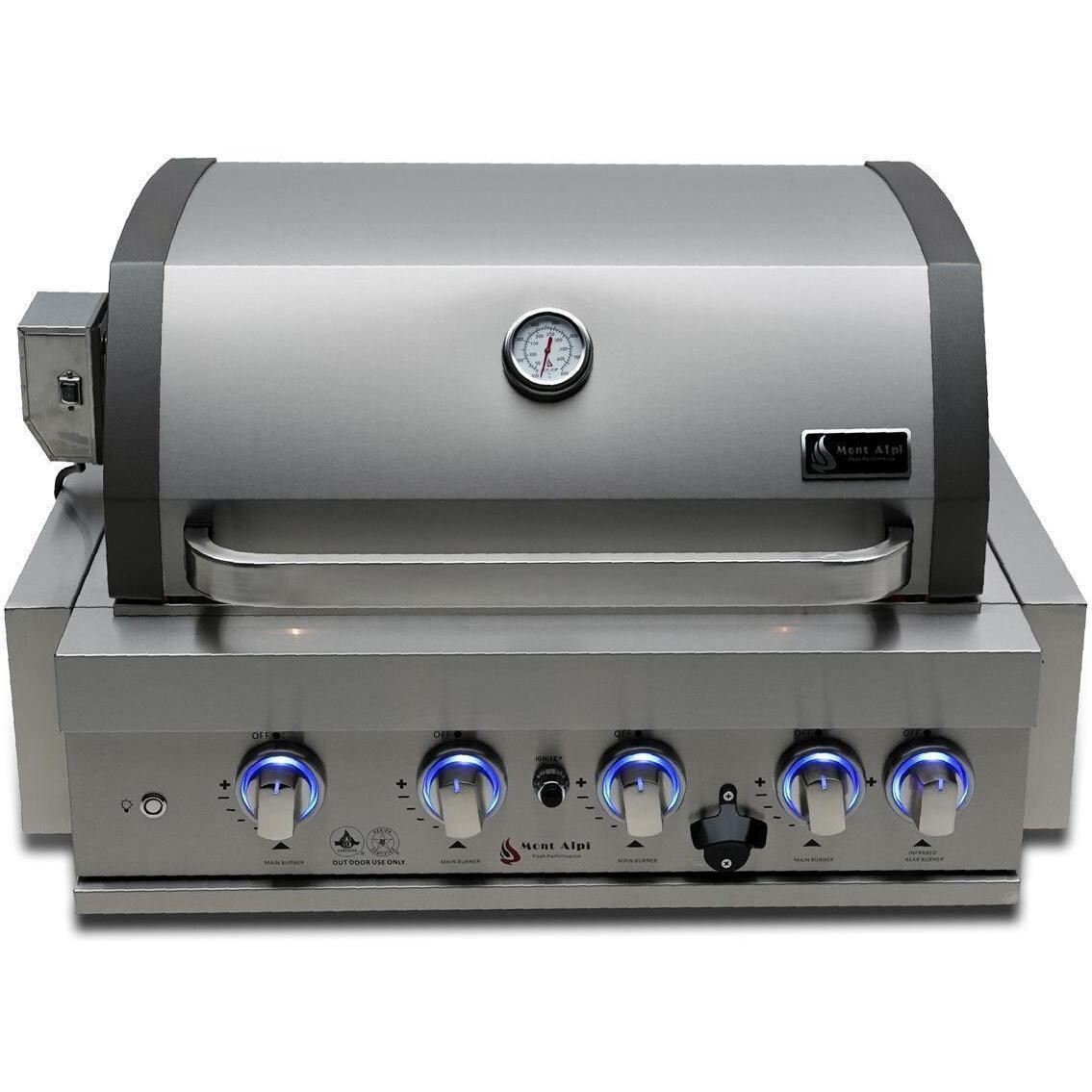 Mont Alpi MA400-AW 4-Burner Stainless Steel Art-Wood Natural Gas Island Grill - Grill Head Front View - White Background thumbnail