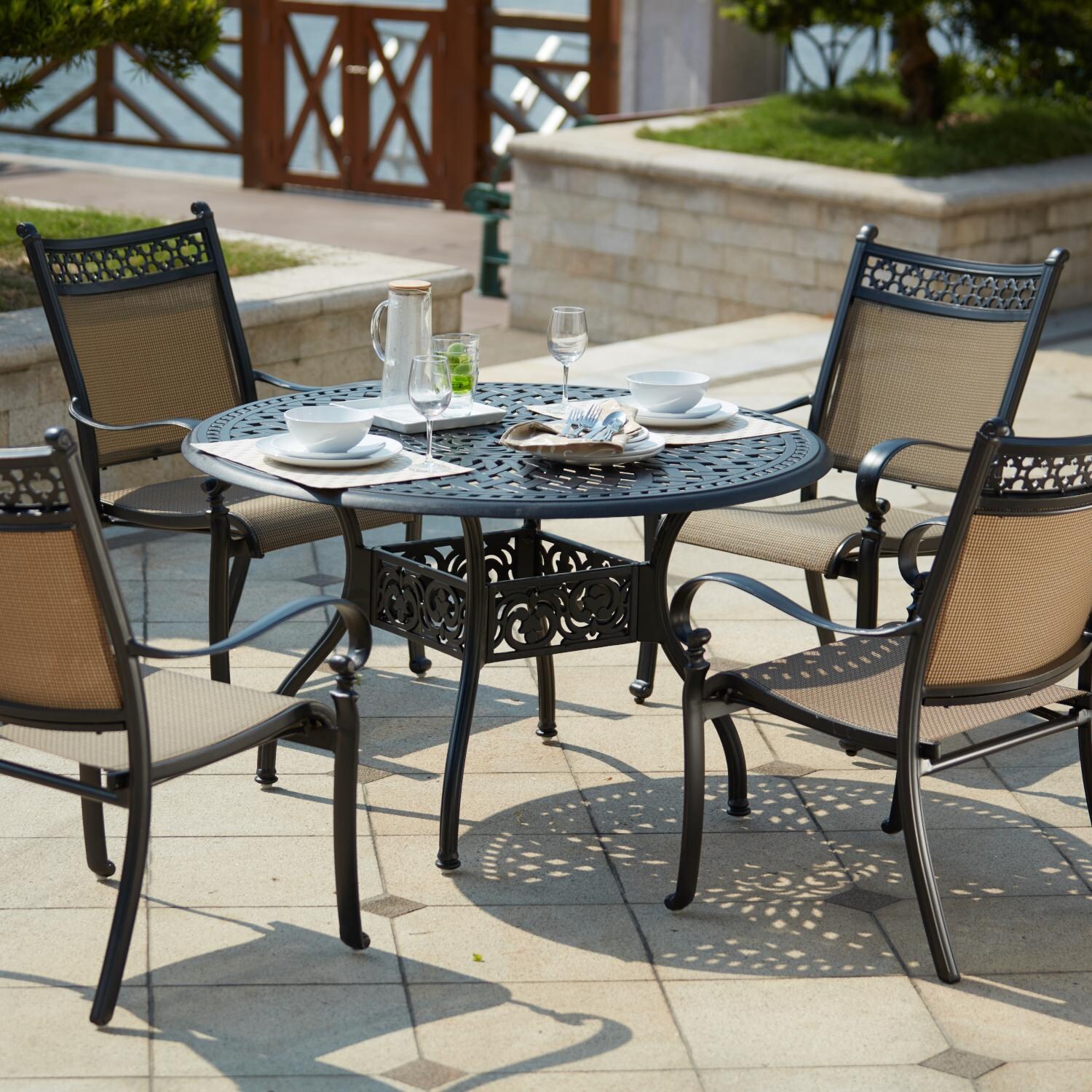 Darlee 201610-5PC-60C Mountain View 5 Piece Cast Aluminum Sling Patio Dining Set W/ 48 Inch Round Table thumbnail