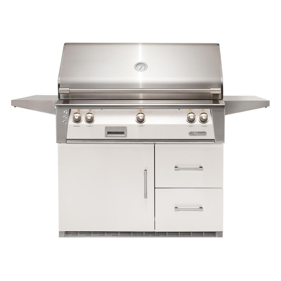 Alfresco ALXE 42-Inch Freestanding Natural Gas Grill On Refrigerated Cart With Rotisserie in Signal White Gloss - ALXE-42RFG-NG-S9003