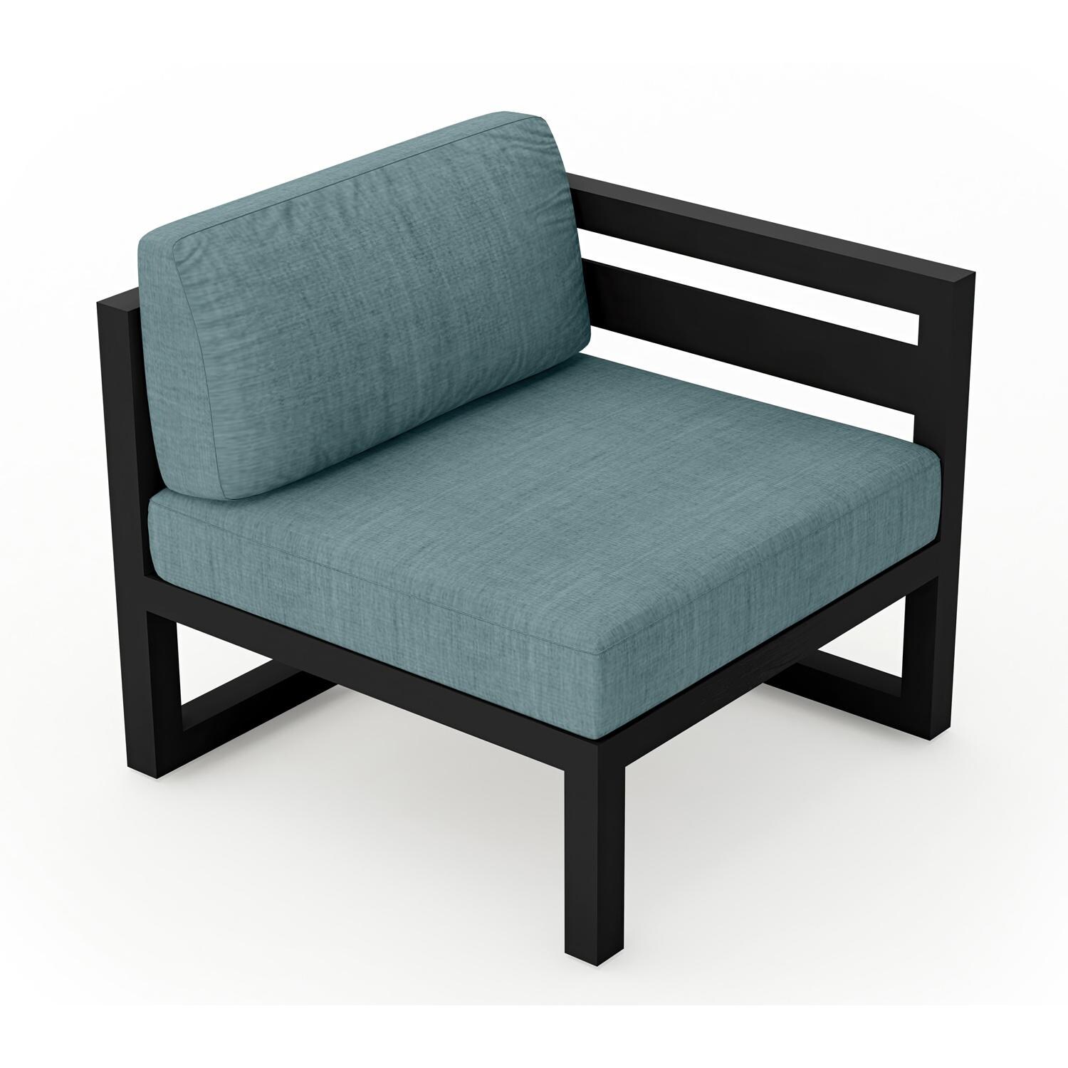 Lakeview MSTYCV-BK-RAS-CL Misty Cove Aluminum Right Arm Club Chair in Black w/Cast Lagoon Cushions by Lakeview Outdoor Designs - Angled Front - White Background thumbnail