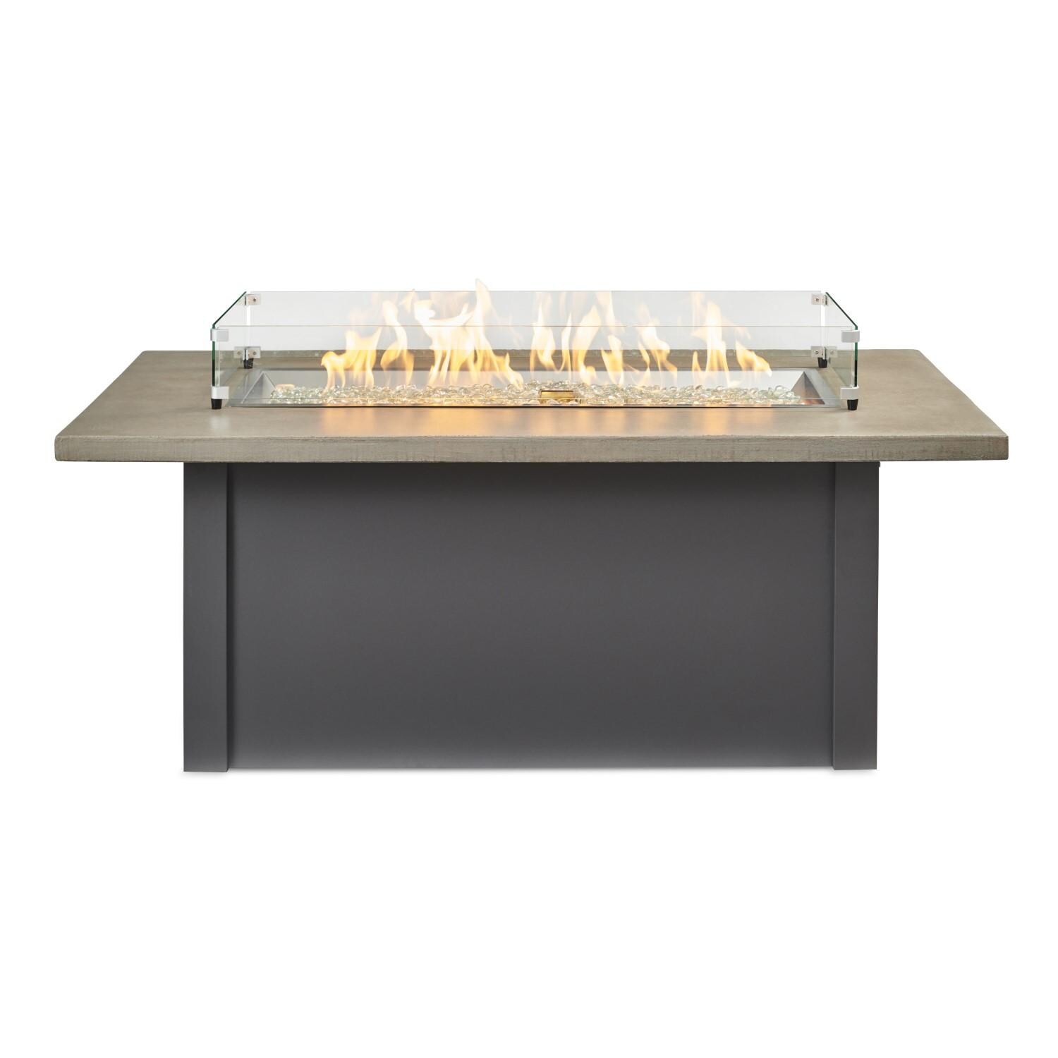Havenwood 62 Inch Natural Gas Fire Pit Table W/ Pebble Grey Top & Grey Base - Front Flames W/ Glass - White Background thumbnail