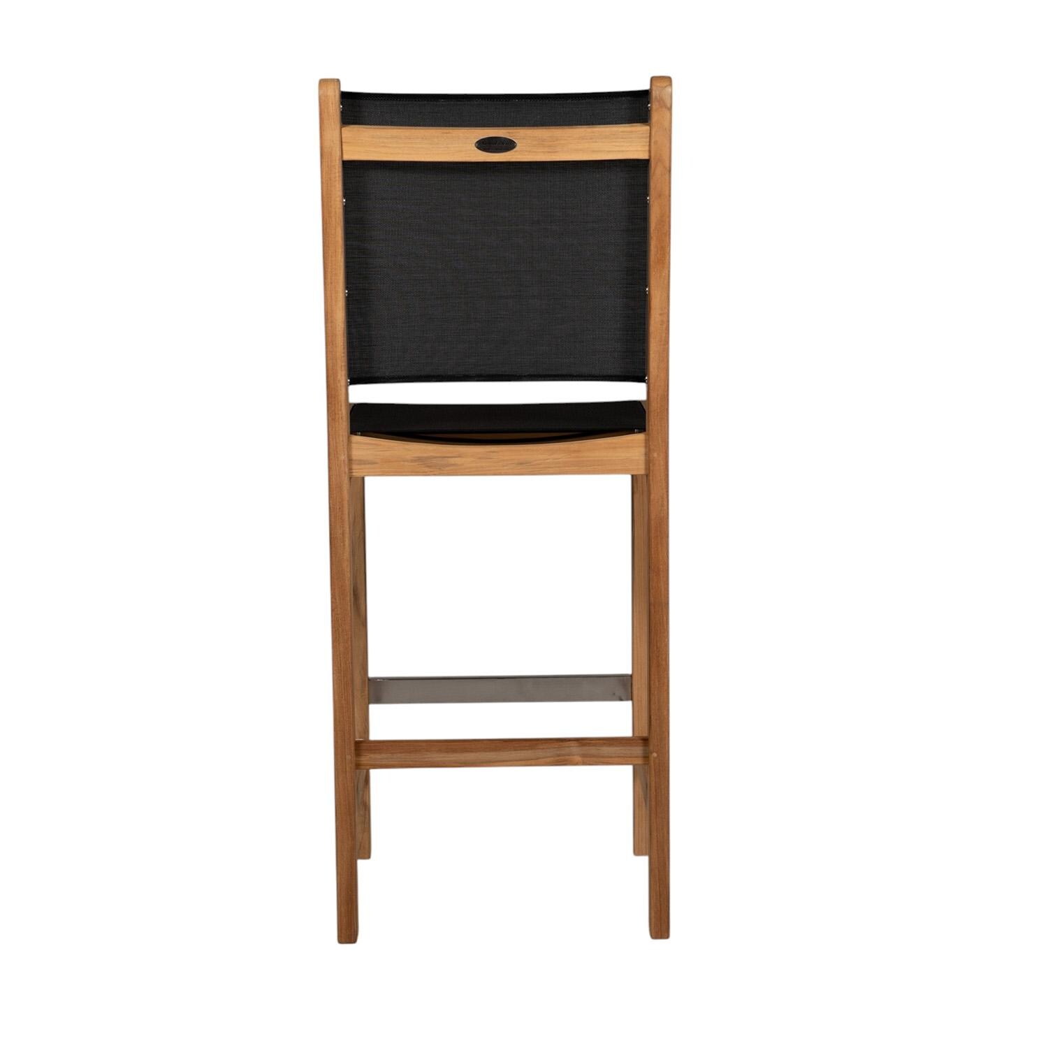 Royal Teak Collection BARBS Legacy Teak Sling Bar Stool in Black - Back - White Background thumbnail