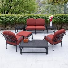 Villa Flora 7 Piece Cast Aluminum Patio Conversation Set W/ Sunbrella Canvas Henna Cushions By Lakeview Outdoor Designs image