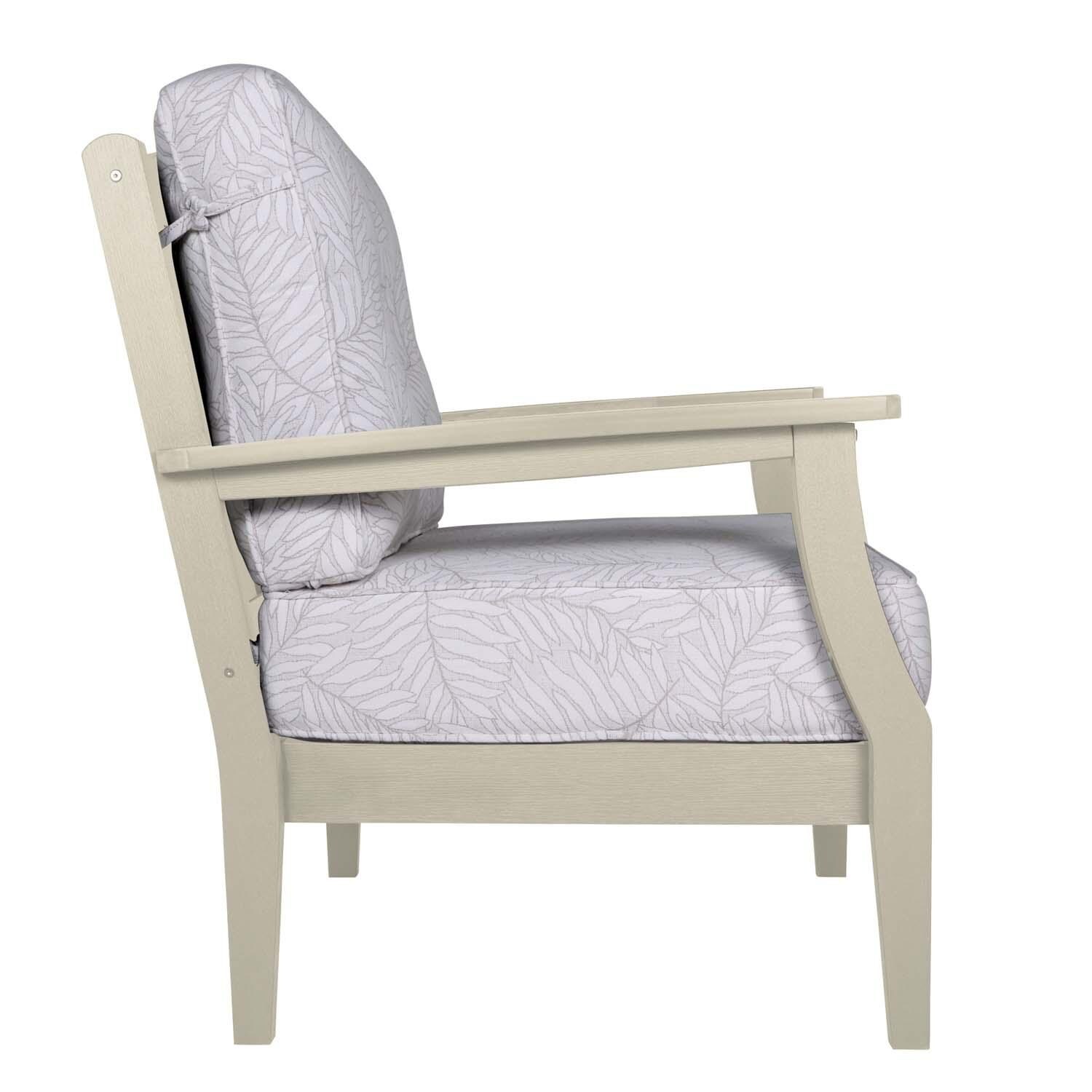 Blushing Bay Recycled Plastic Club Chair in Lively Parchment/Whitewash by Lakeview Outdoor Designs - Side View - White Background thumbnail