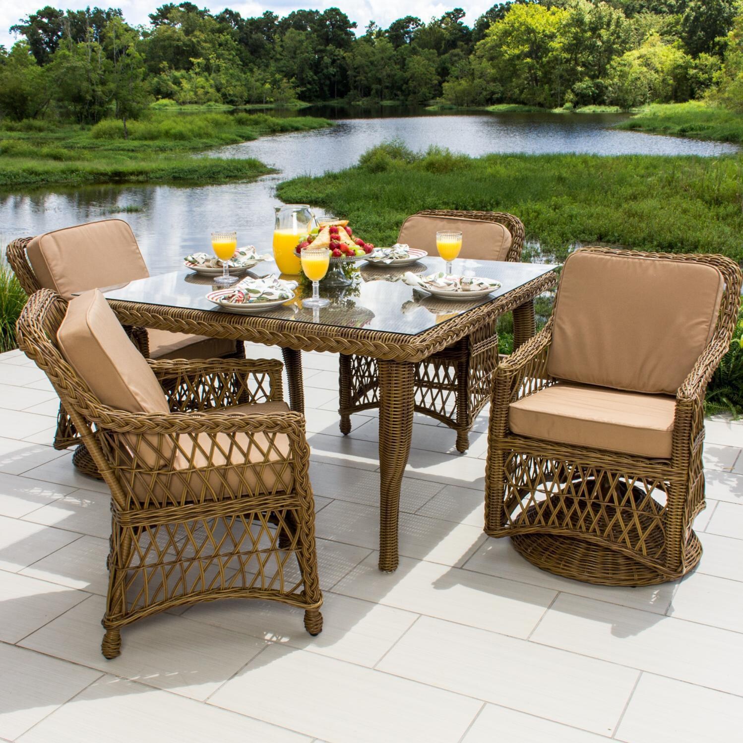 Everglades 5 Piece Honey Resin Wicker Patio Dining Set By Lakeview Outdoor Designs BBQGuys