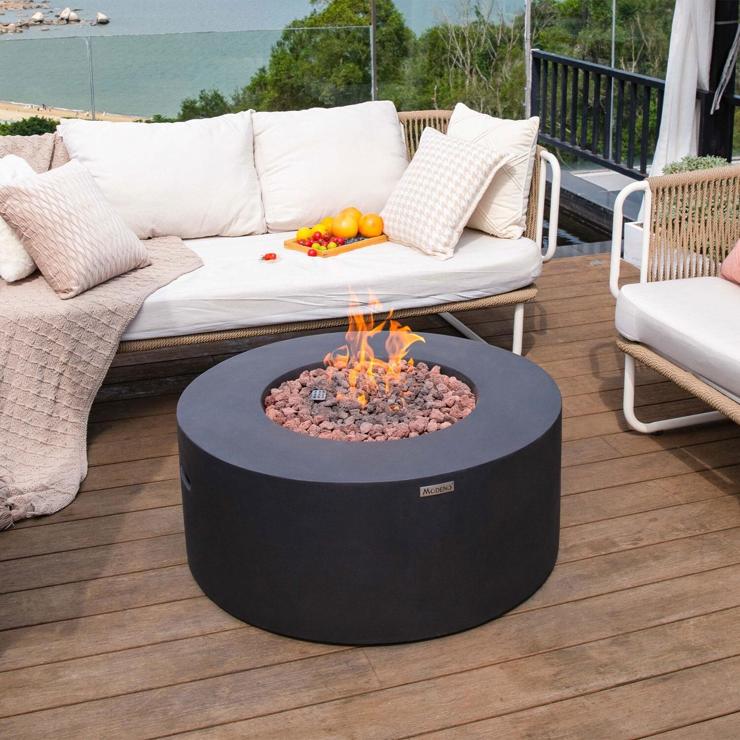 Modeno Venice 34-in Round Concrete Propane Fire Pit in Black by Elementi