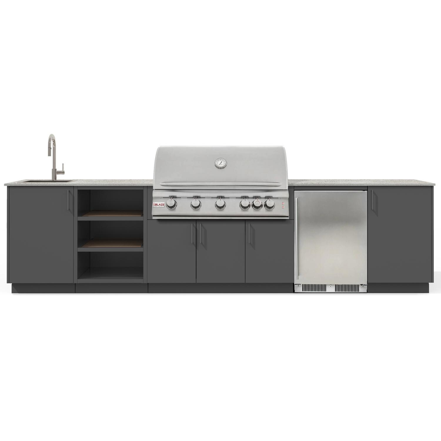 Urban Bonfire B-Eclipse-40-Blaze-Keon-Anthracite Eclipse 40 Outdoor Kitchen w/ Blaze Premium LTE Natural Gas Grill, Sink, Refrigerator, Keon Countertop & Anthracite Finish - White Background thumbnail