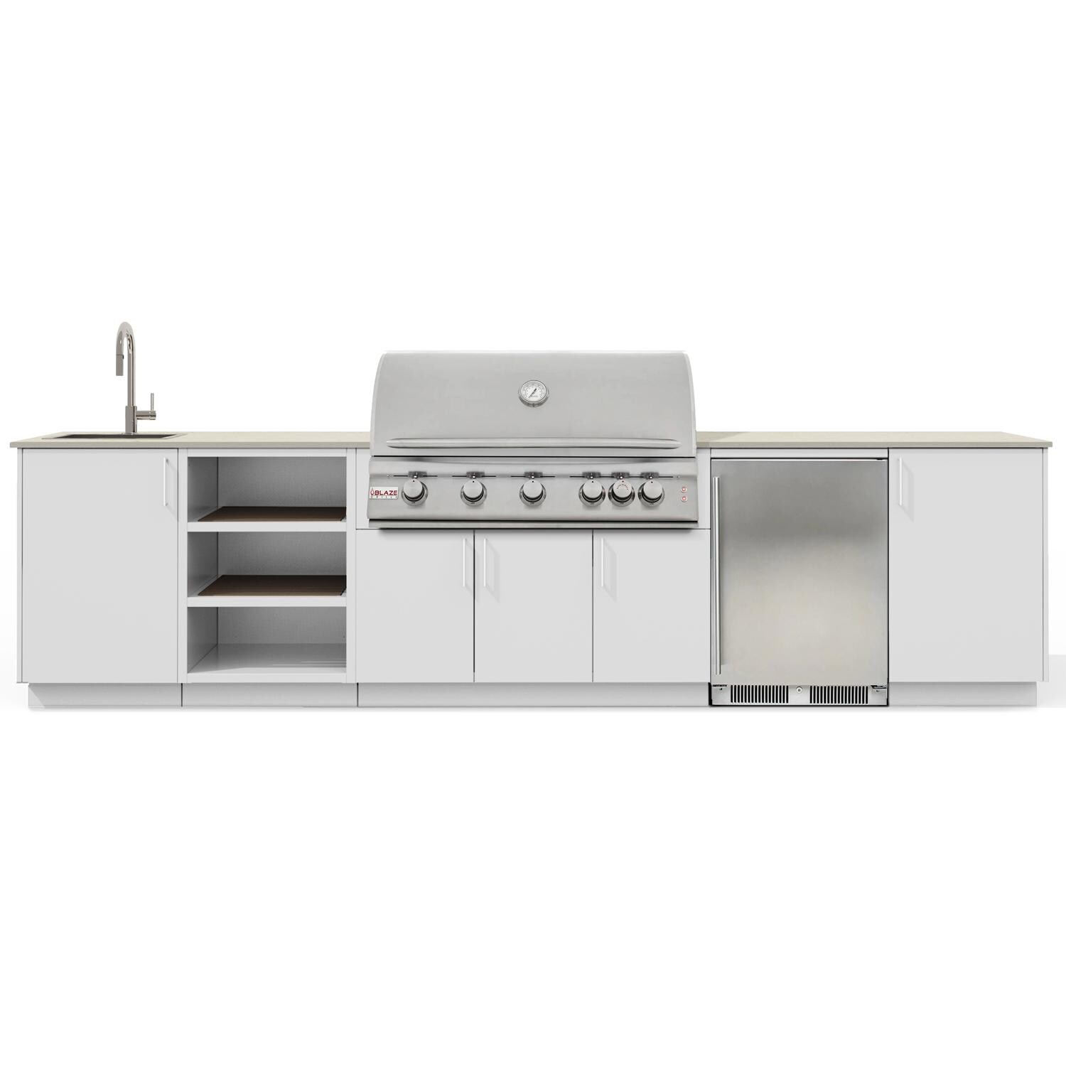 Urban Bonfire B-Eclipse-40-Blaze-Danae-Chantilly Eclipse 40 Outdoor Kitchen w/ Blaze Premium LTE Natural Gas Grill, Sink, Refrigerator, Danae Countertop & Chantilly Finish - White Background thumbnail