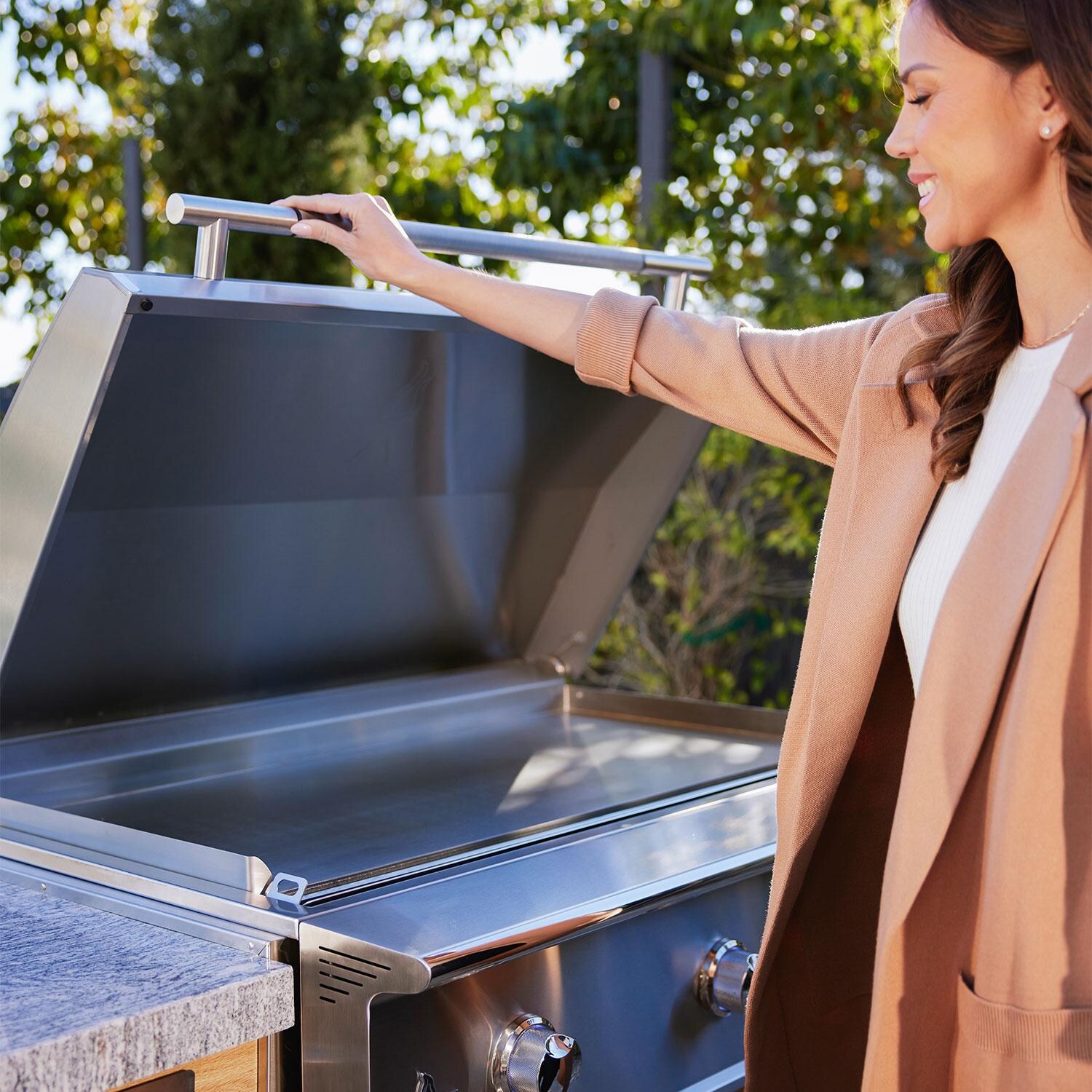 Blaze BLZ-GRIDDLE40-NG Natural Gas Griddle - Lid Open - Lifestyle thumbnail