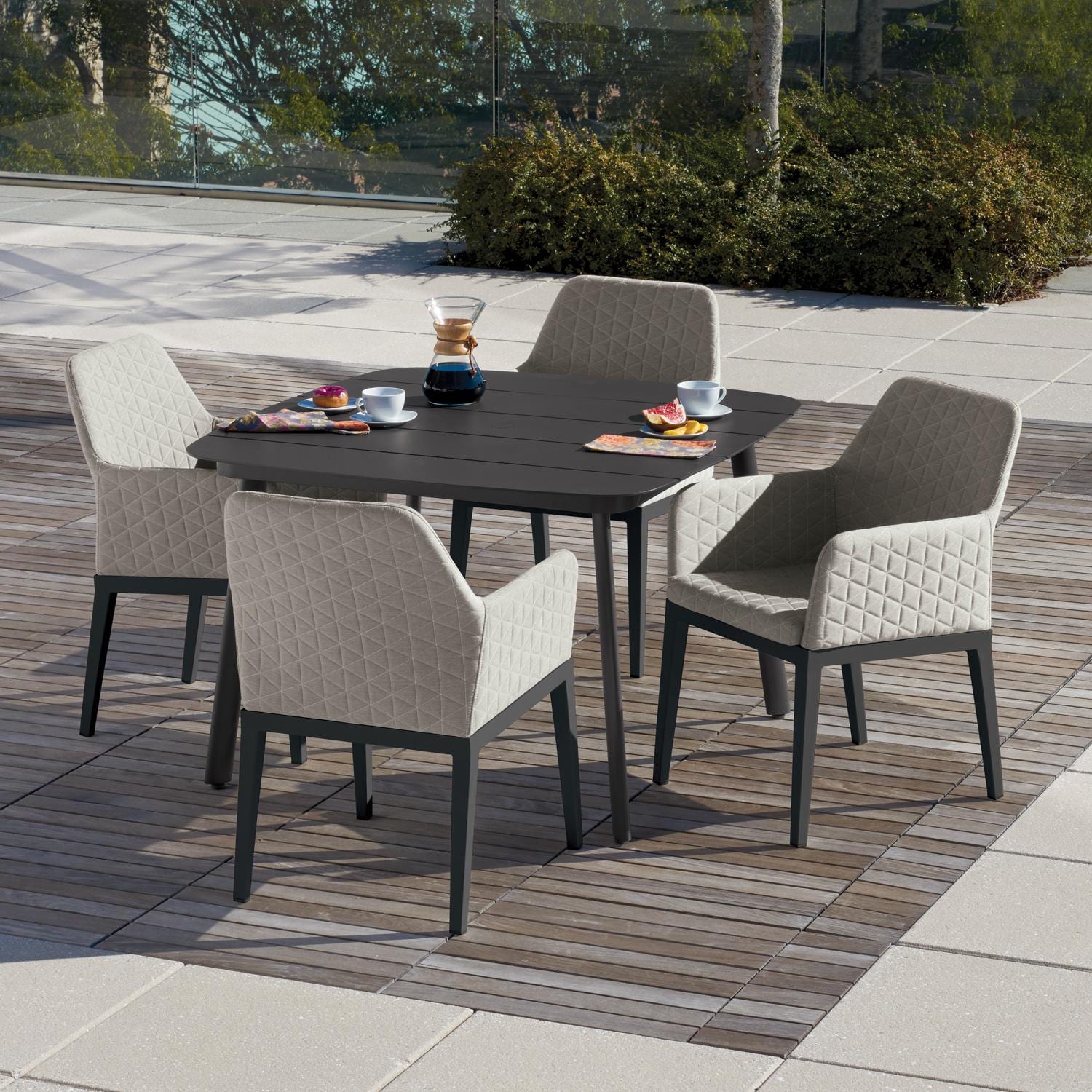 Oxford Garden Oland Aluminum Dining Chair in Carbon/Quilted Canvas Granite - Patio thumbnail