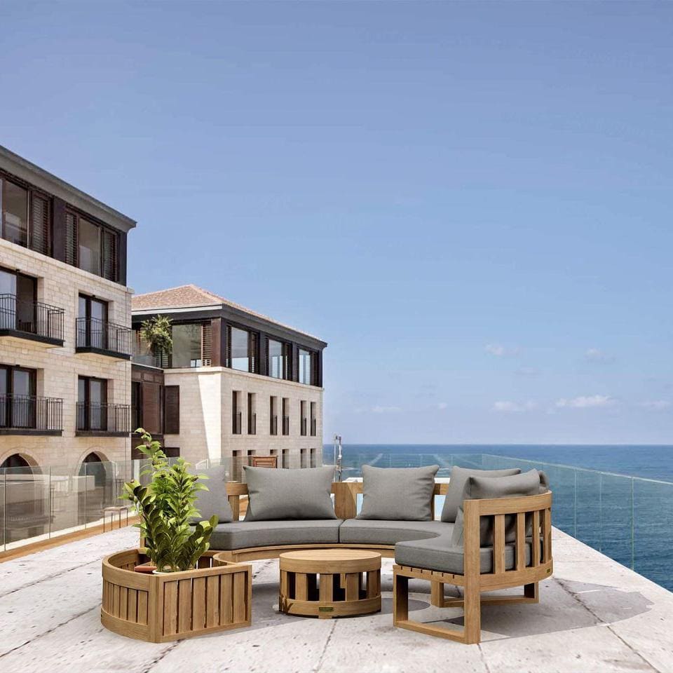 St. Charles 6 Person Teak Seating Set w/ Planter in Cast Slate by Lakeview Outdoor Designs