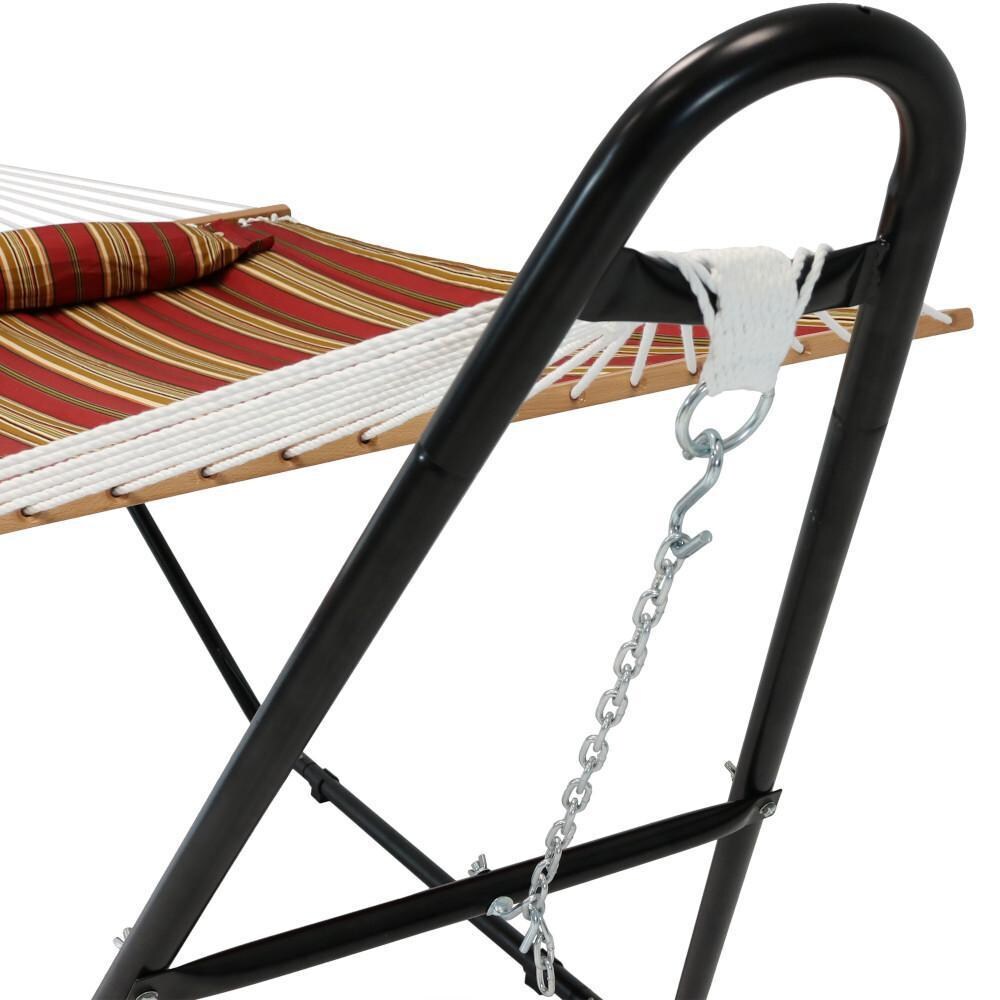 Ultimate Patio Quilted Double Hammock w/ Pillow & Universal Stand - Red Stripe - Chain & Hook Detail thumbnail