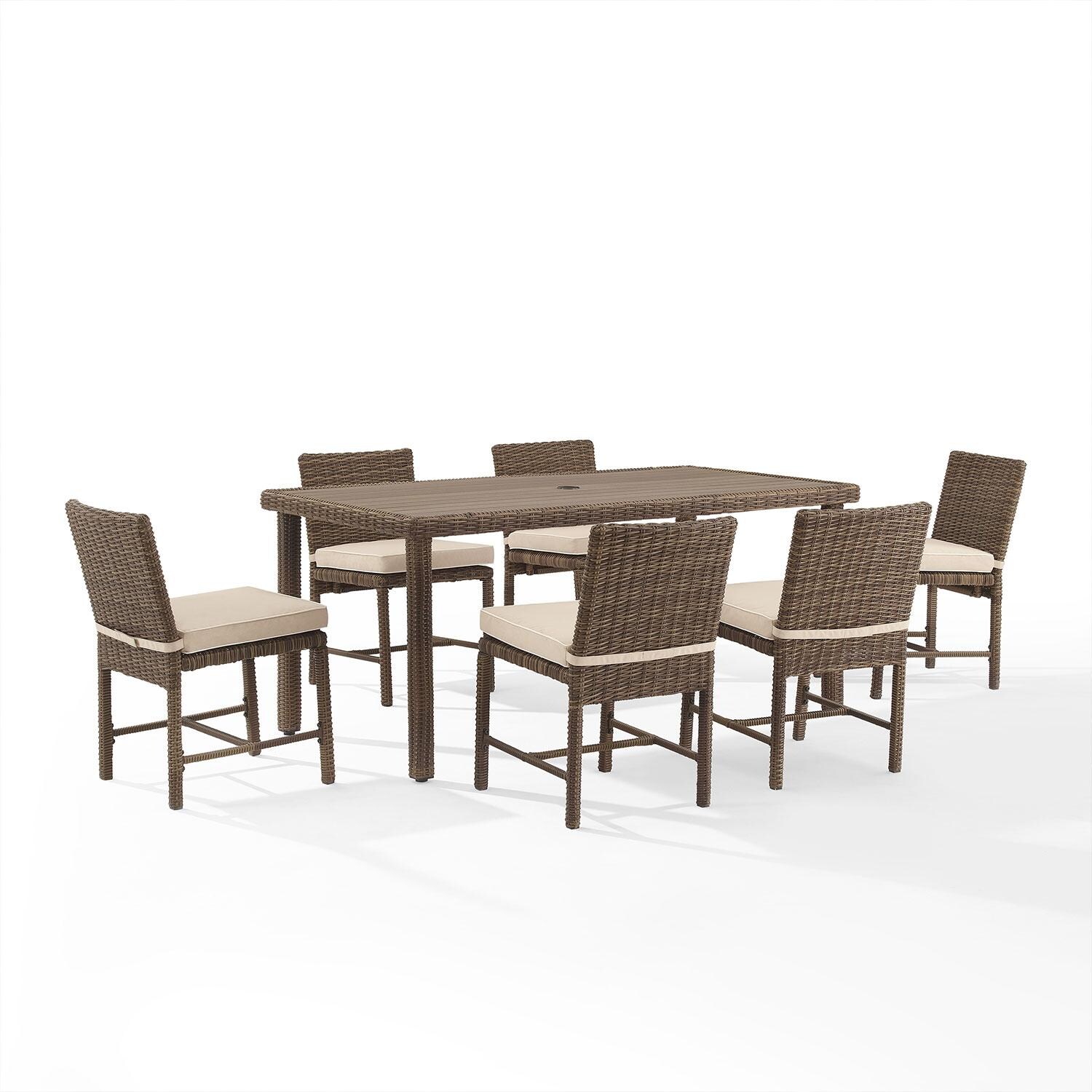 Ultimate Patio UP-92653WB-SA 7Pc Wicker Outdoor Dining Set in Sand - Display - White Background thumbnail