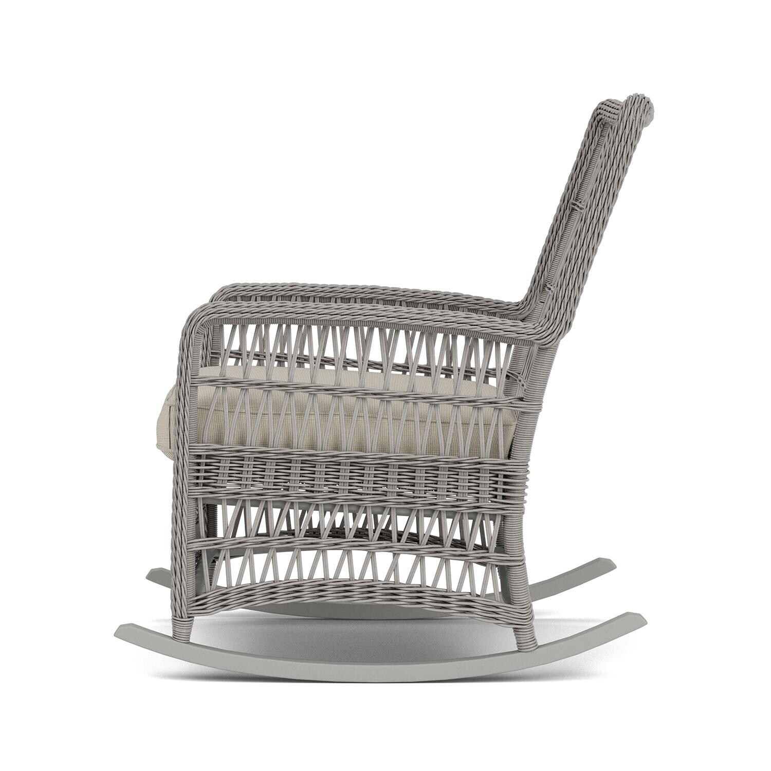 Lloyd Flanders Mackinac High Back Porch Rocker in Putty Finish with Fife Fog fabric - Left Side thumbnail