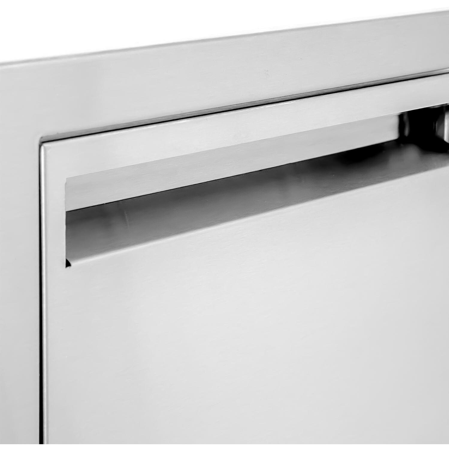 BBQGuys.com Aspen Series 19-Inch Roll-Out Double Stainless Steel Trash / Recycling Bin - Handle Detail thumbnail