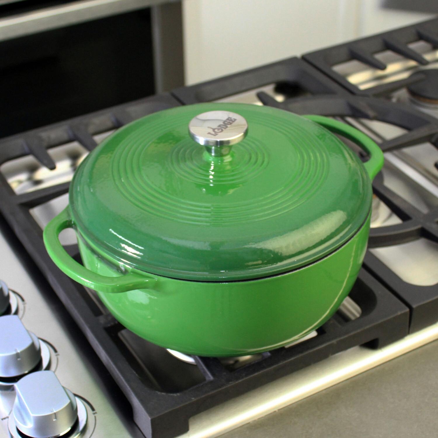 Lodge Dutch Ovens 6 Quart Island Spice Cast Iron Enamel Dutch Oven, Gradated Green In Use thumbnail