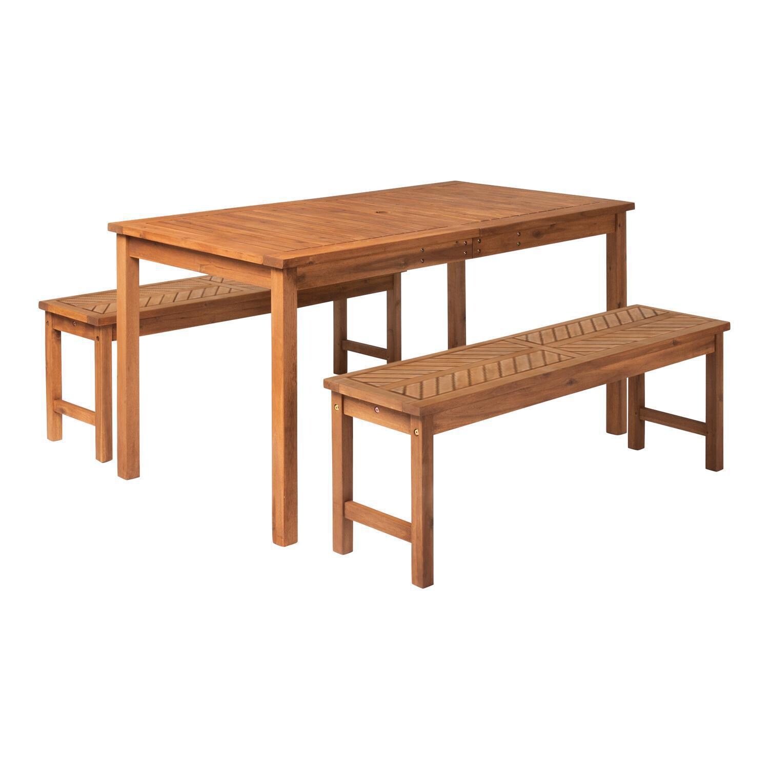 Ultimate Patio Wishlake 3 Piece Acacia Patio Dining Set W/ 60 X 32 Inch Rectangular Table - Brown - Angled View thumbnail