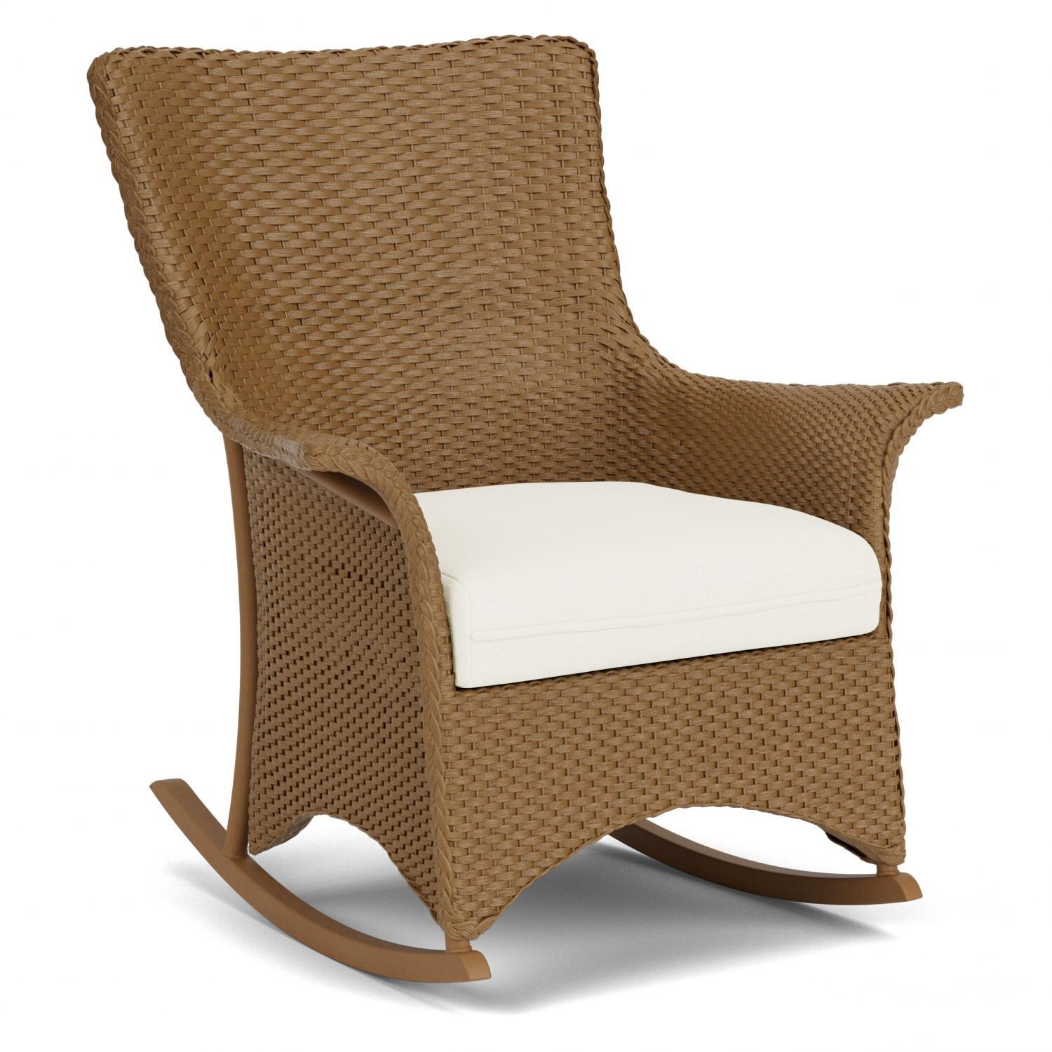 Lloyd Flanders Mandalay Porch Rocker in Hickory Finish with Sailcloth Salt fabric - Angled thumbnail