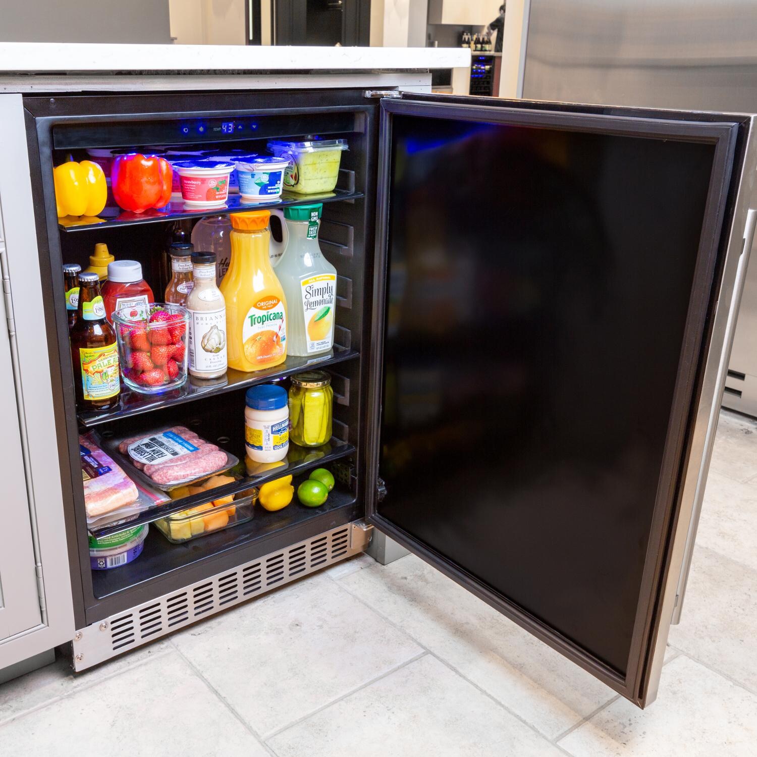 Azure - A224R-S - 2.0 24-Inch 5.6 Cu. Ft. Compact Refrigerator - Stainless Steel - Built Into Cabinet - Open thumbnail