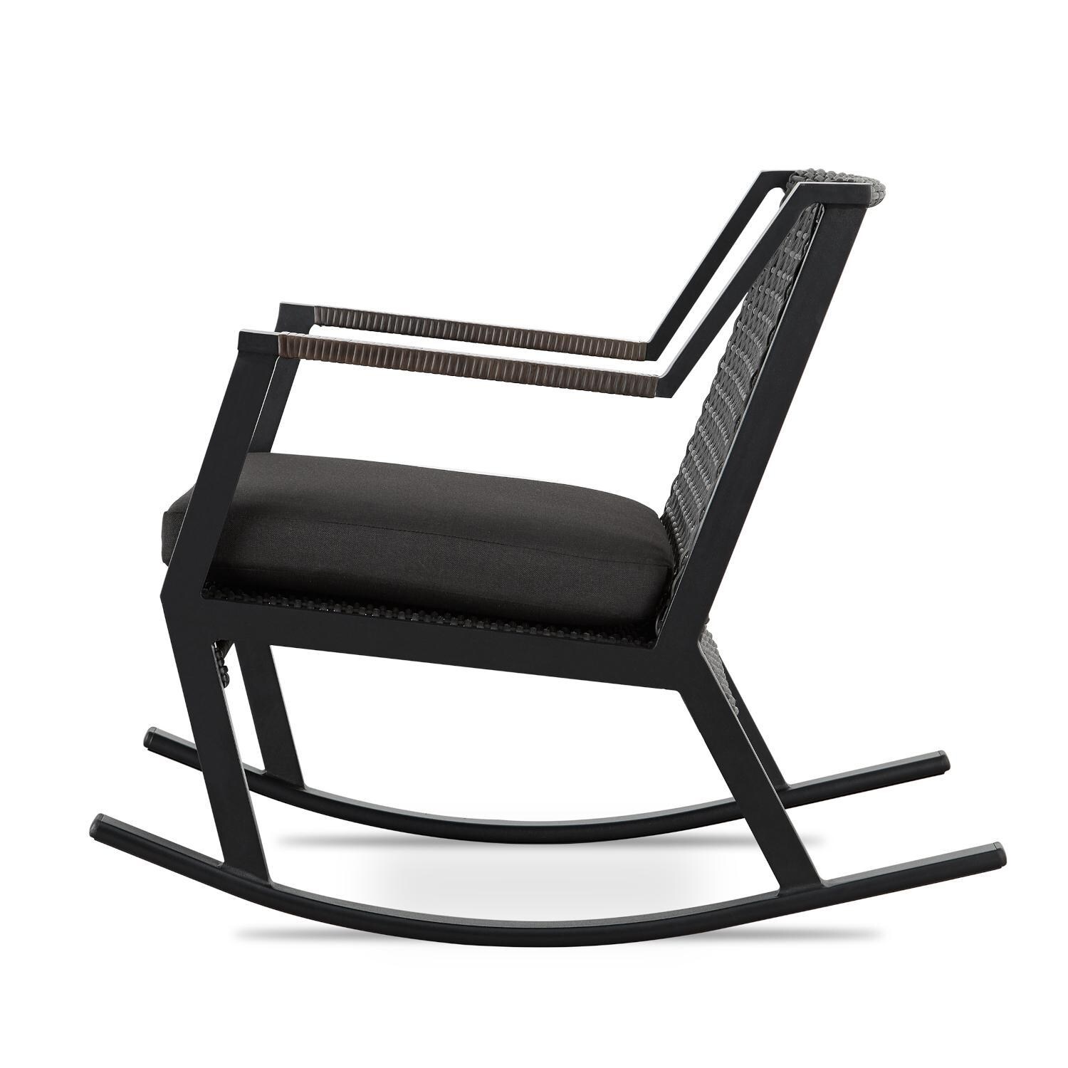 Lakeview Rustic Bay Black 2 Piece Aluminum Rocker Chair Set - Side View - White Background thumbnail