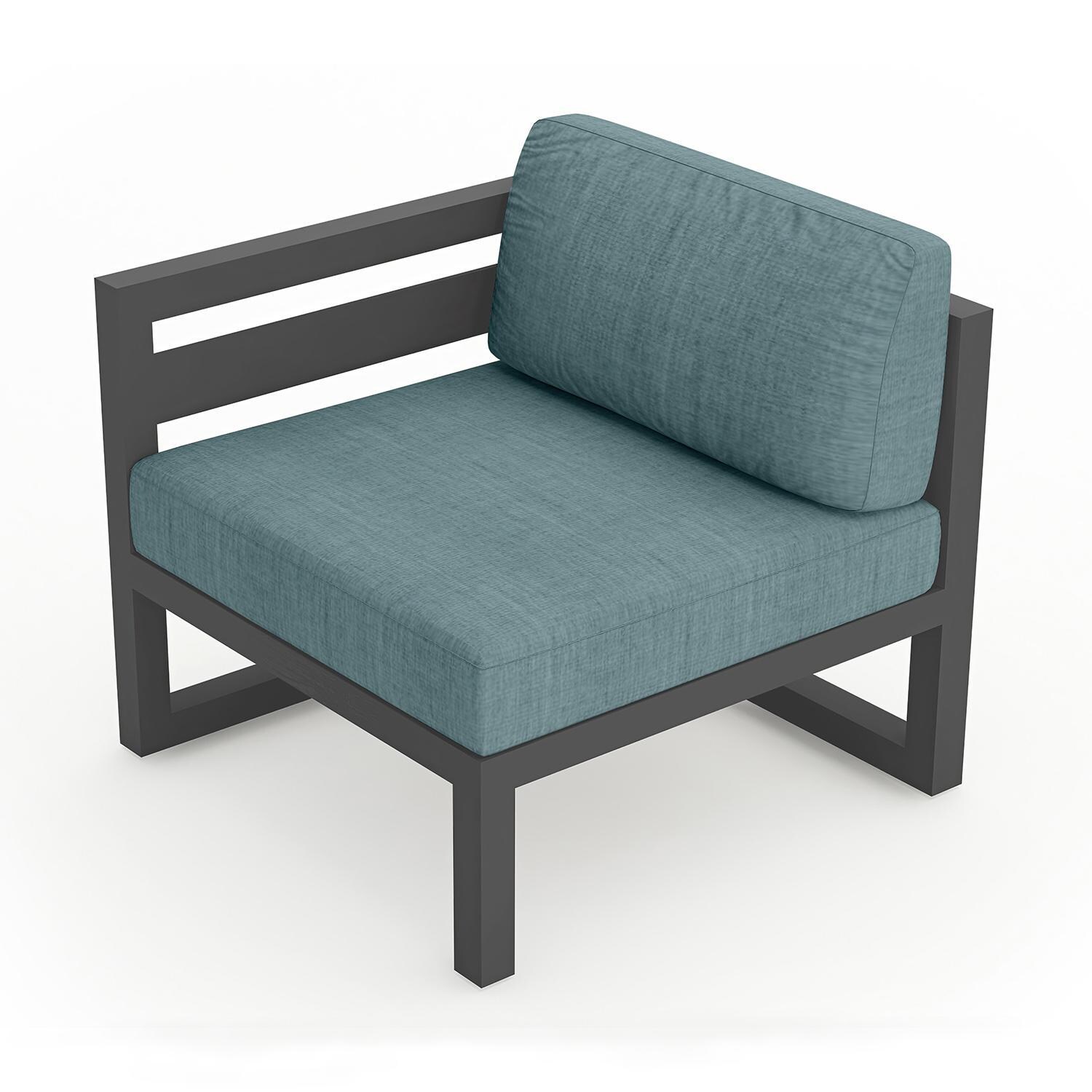 Misty Cove Aluminum Left Arm Club Chair in Slate w/Cast Lagoon Cushions by Lakeview - Angle View - White Background thumbnail