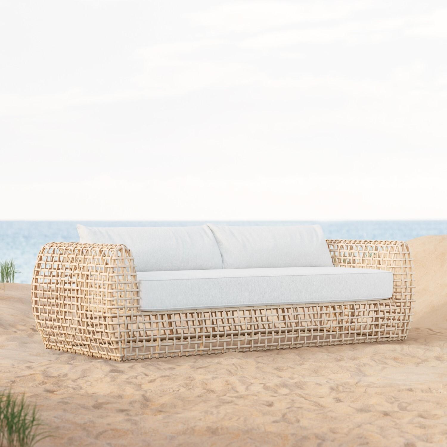 Azzurro Living KIA-W05S3-CU Kiawah Wicker Sofa in Almond/Cloud - Hero - Lifestyle thumbnail