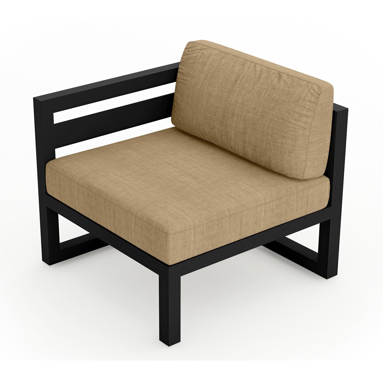 Lakeview MSTYCV-BK-LAS-HB Misty Cove Aluminum Left Arm Club Chair in Black w/Heather Beige Cushions by Lakeview Outdoor Designs - Angled Front - White Background thumbnail