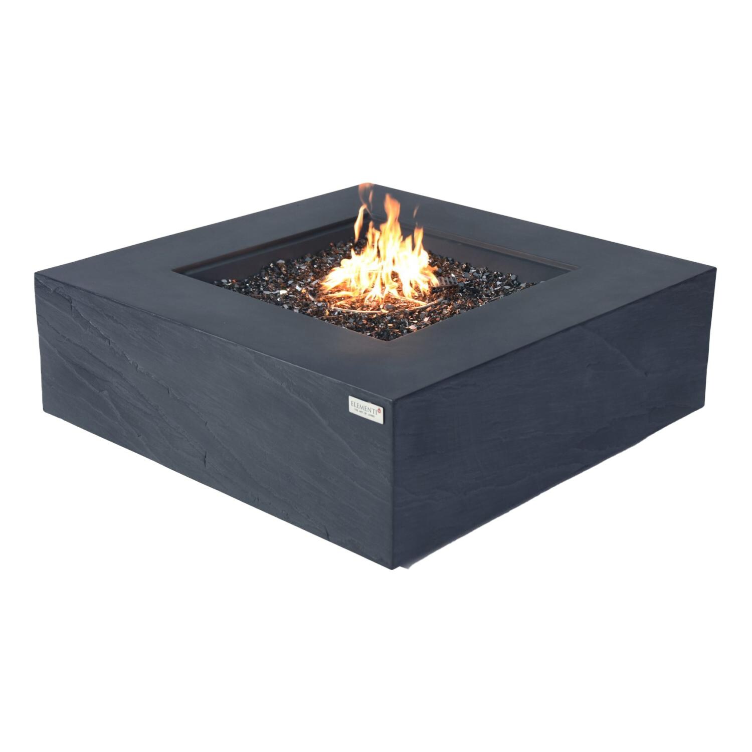 Elementi Roraima OFG411SL-LP 40-Inch Propane Slate Black Fire Pit Table - Fire Table Lit - White Background thumbnail