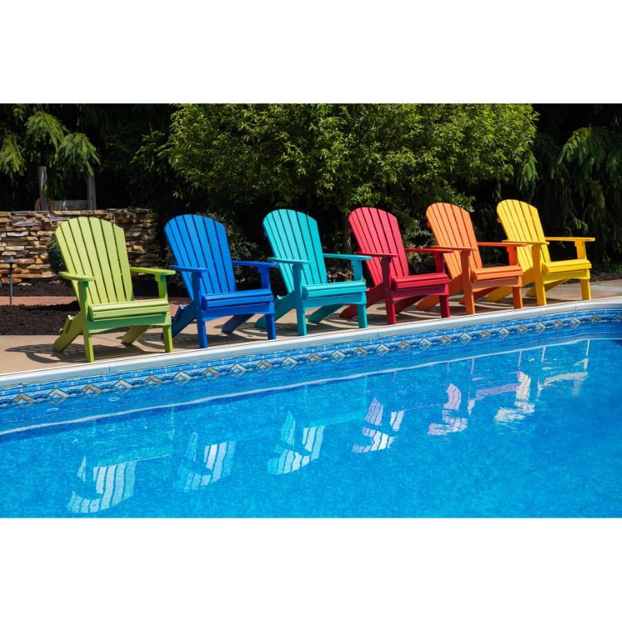 Berlin Gardens Comfo Back Folding Adirondack Chair - Smoke Gray - Angled Shot of 6 Chairs Organized By The Pool In Different Colors thumbnail