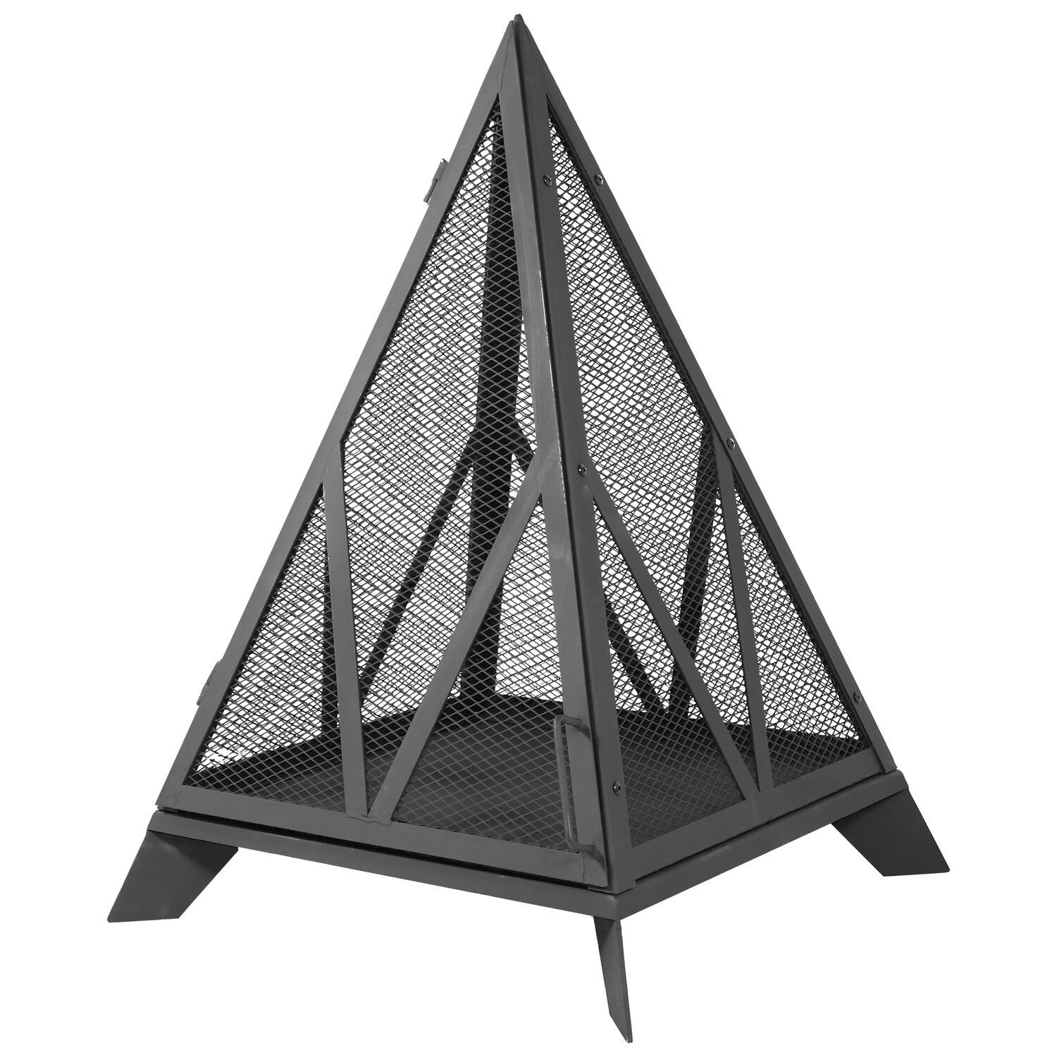 Ultimate Patio NB-048 25 Inch Pyramid Steel Wood Burning Fire Pit in Black - Front View - White Background thumbnail