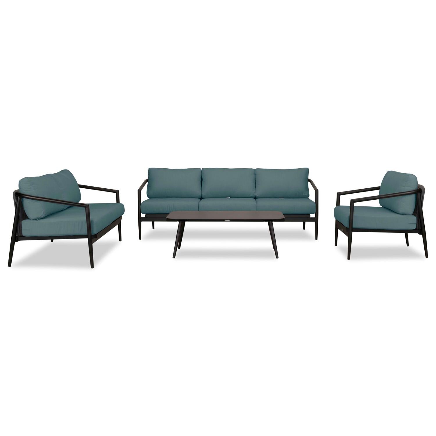 Lakeview Midnight Cove 4 Pc Aluminum Sofa Loveseat Seating Set in Black/Carbon/Cast Lagoon - Front - White Background thumbnail
