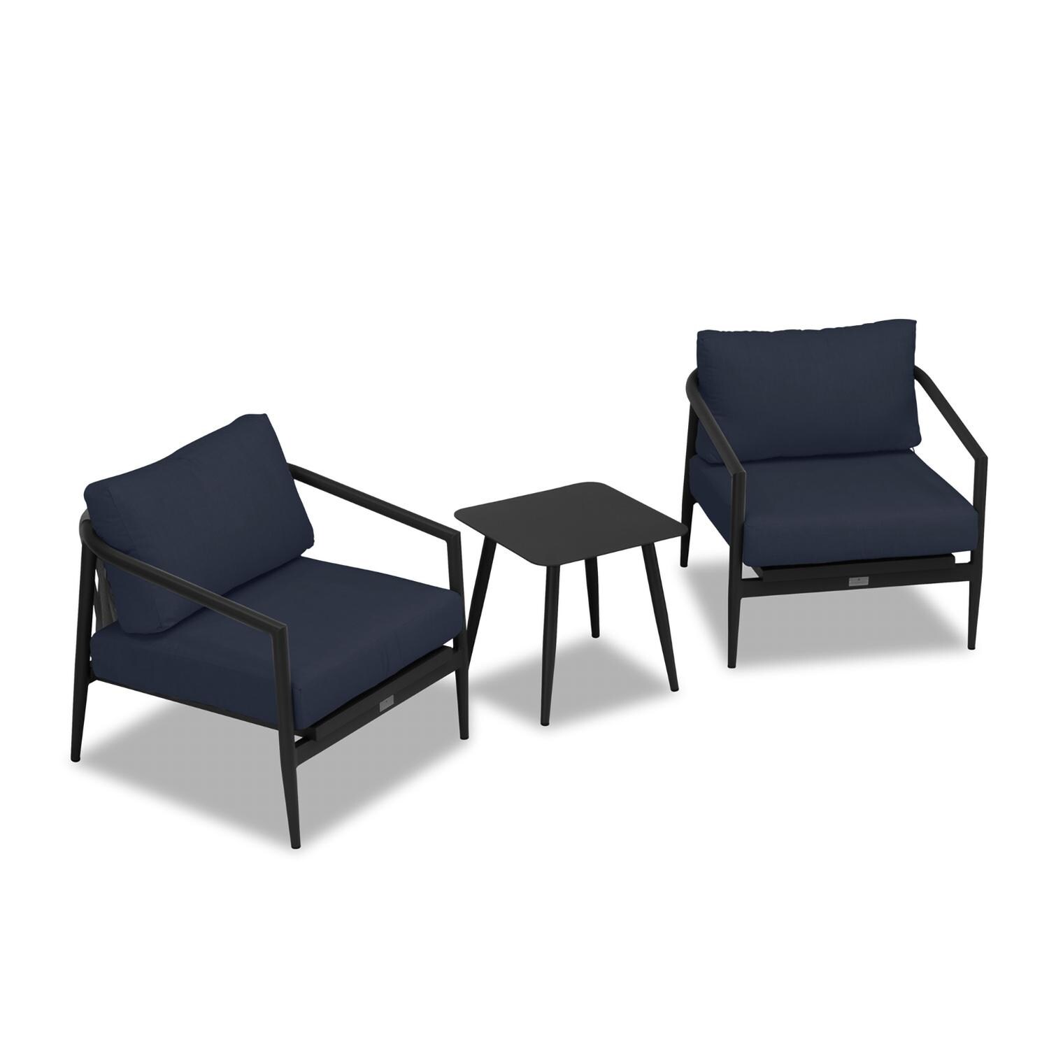 Lakeview Midnight Cove 3 Pc Aluminum Club Chair Seating Set in Black/Carbon/Spectrum Indigo - Top - White Background thumbnail