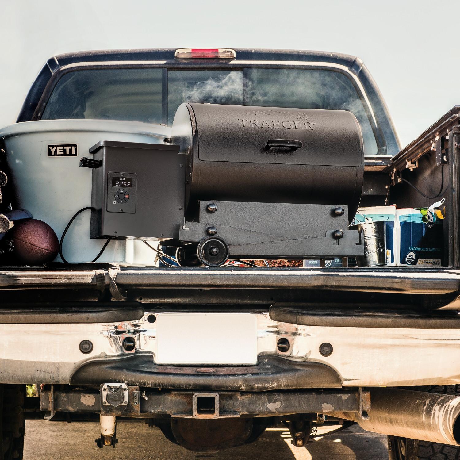 Traeger Tailgater 20 Black Pellet Grill - Lifestyle On Tailgate thumbnail