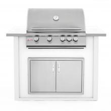 BBQGuys.com 4 Ft BBQ Island With Blaze 32-Inch Natural Gas Grill & Double Access Door - White/White - BLZADNG-4VP3PWNW image