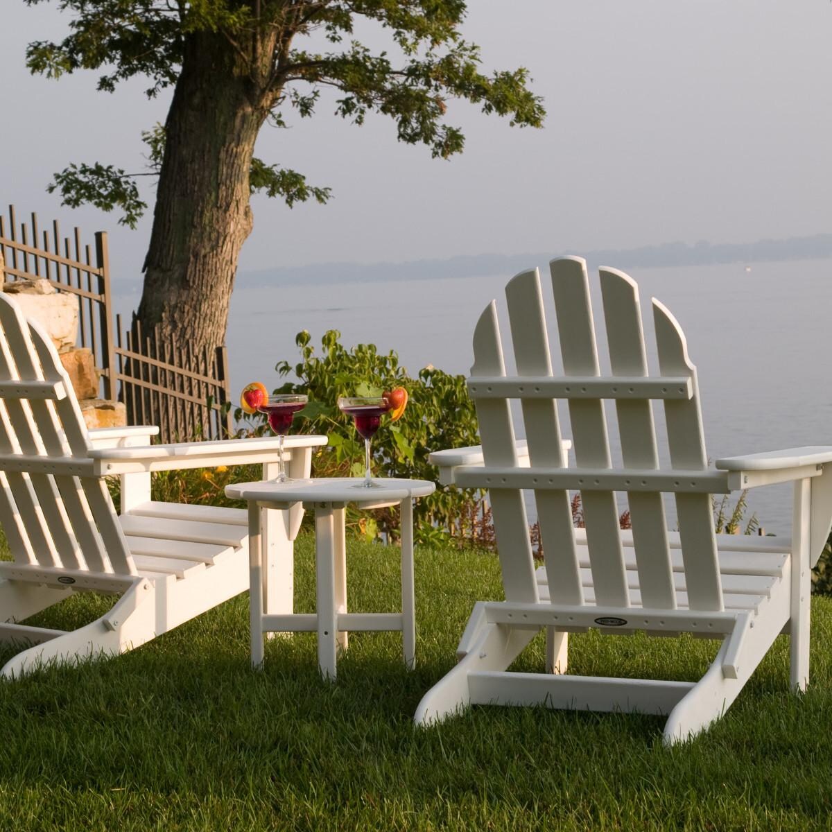 Classic Adirondack 3 Pc Recycled Plastic Seating Set w/ Folding Chairs in White by POLYWOOD