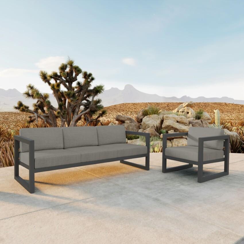 Misty Cove 2 Piece Seating Set In Slate w/Canvas Charcoal Cushions by Lakeview - On the Patio - Lifestyle thumbnail