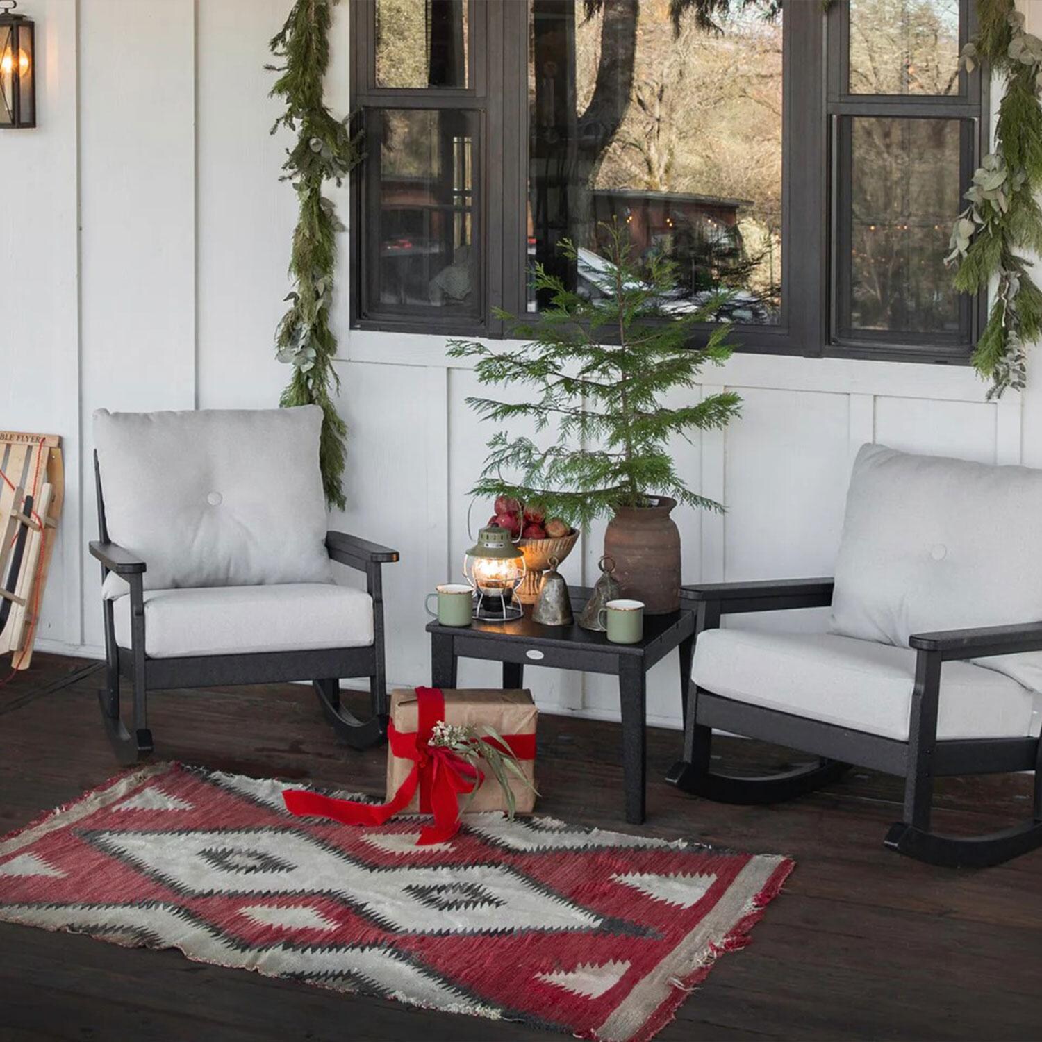 POLYWOOD Vineyard Black & Grey Mist 3-Piece Deep Seating Rocker Set - Back Patio - Lifestyle thumbnail