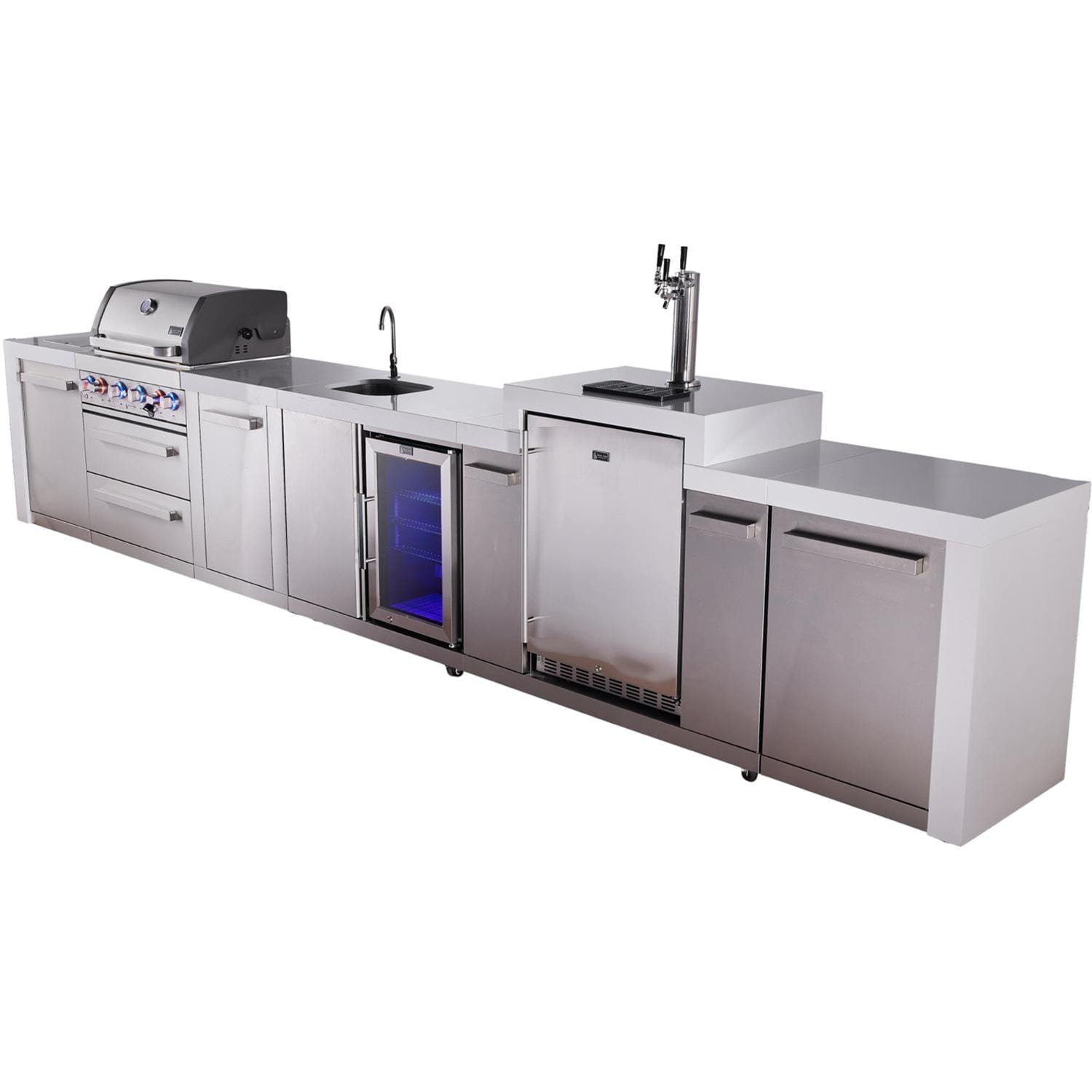 Mont Alpi Deluxe Series 15 1/2 Ft Natural Gas Outdoor Kitchen Island w/ 32-in Grill, Side Burner, Beverage Center, Kegerator & Extra Door (Ships Propane w/ Conversion Kit) - Angled Left - White Background thumbnail