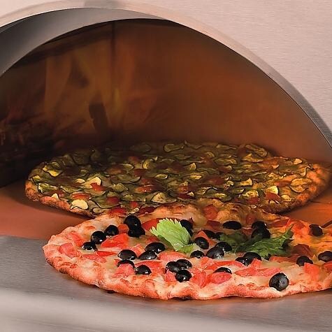 Alfa Forno 5 Minuti Wood Burning Pizza Oven On Cart - Shown Cooking thumbnail