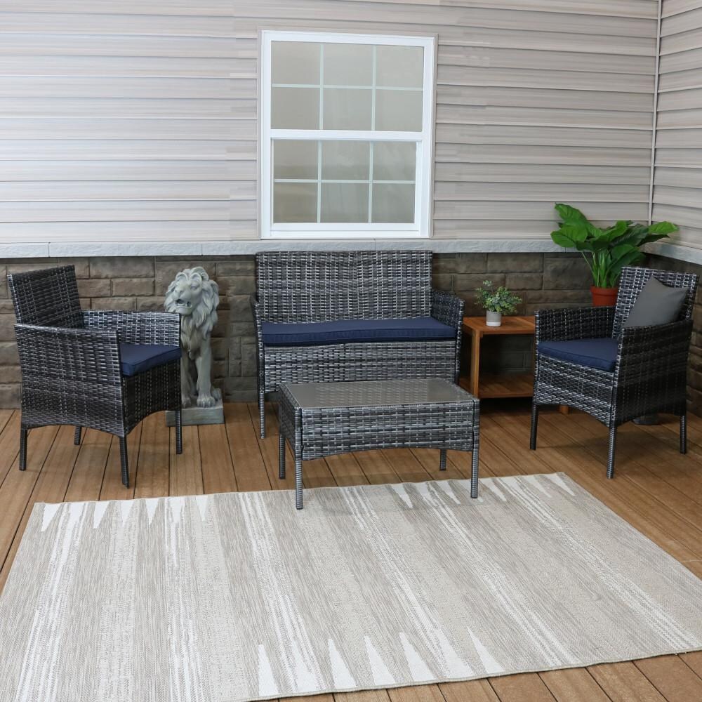 Sunnydaze Decor Dunmore 4-Piece Patio Set - Mixed Gray Rattan W/ Navy Blue Cushions - VQN-967 image