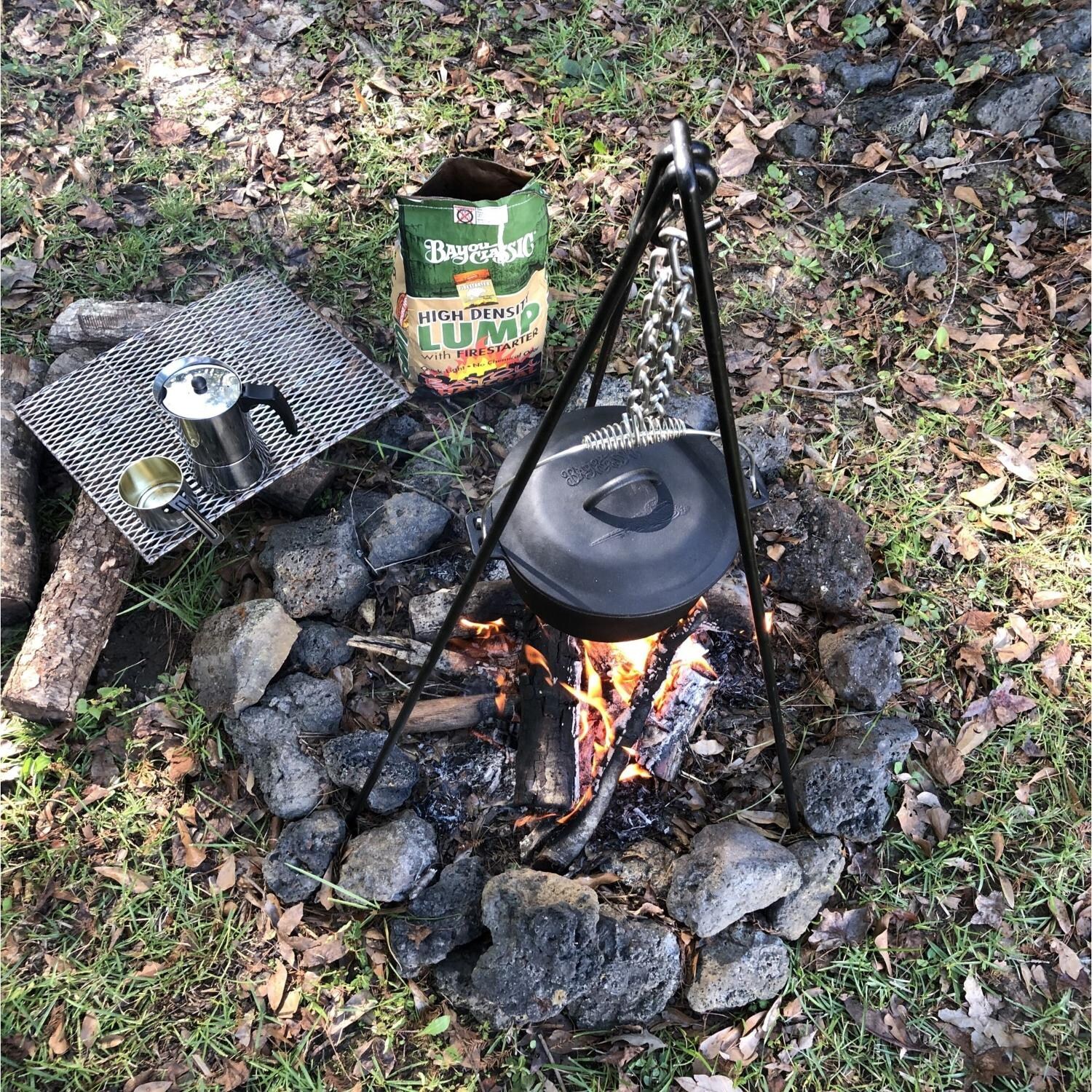 Bayou Classic Dutch Oven Tripod Stand With Chain And Bag - 7485 - Cooking with Tripod thumbnail
