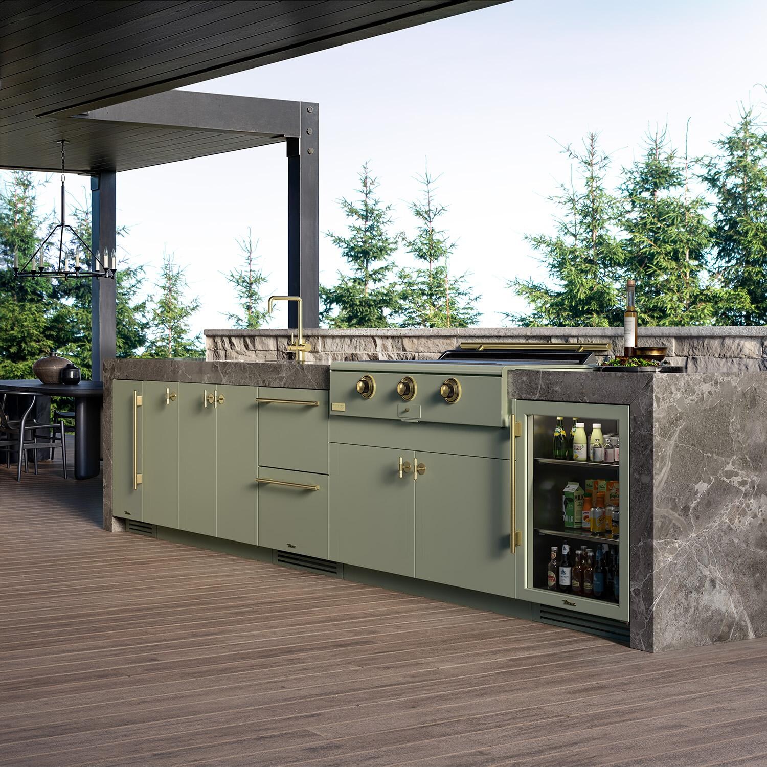 Caliber CRG-48BN00-A-103-H02 48-in Natural Gas Built-In Rockwell Grill - Saffron w/ Chrome Hardware - Outdoor Kitchen (Shown in Sage) - Lifestyle thumbnail