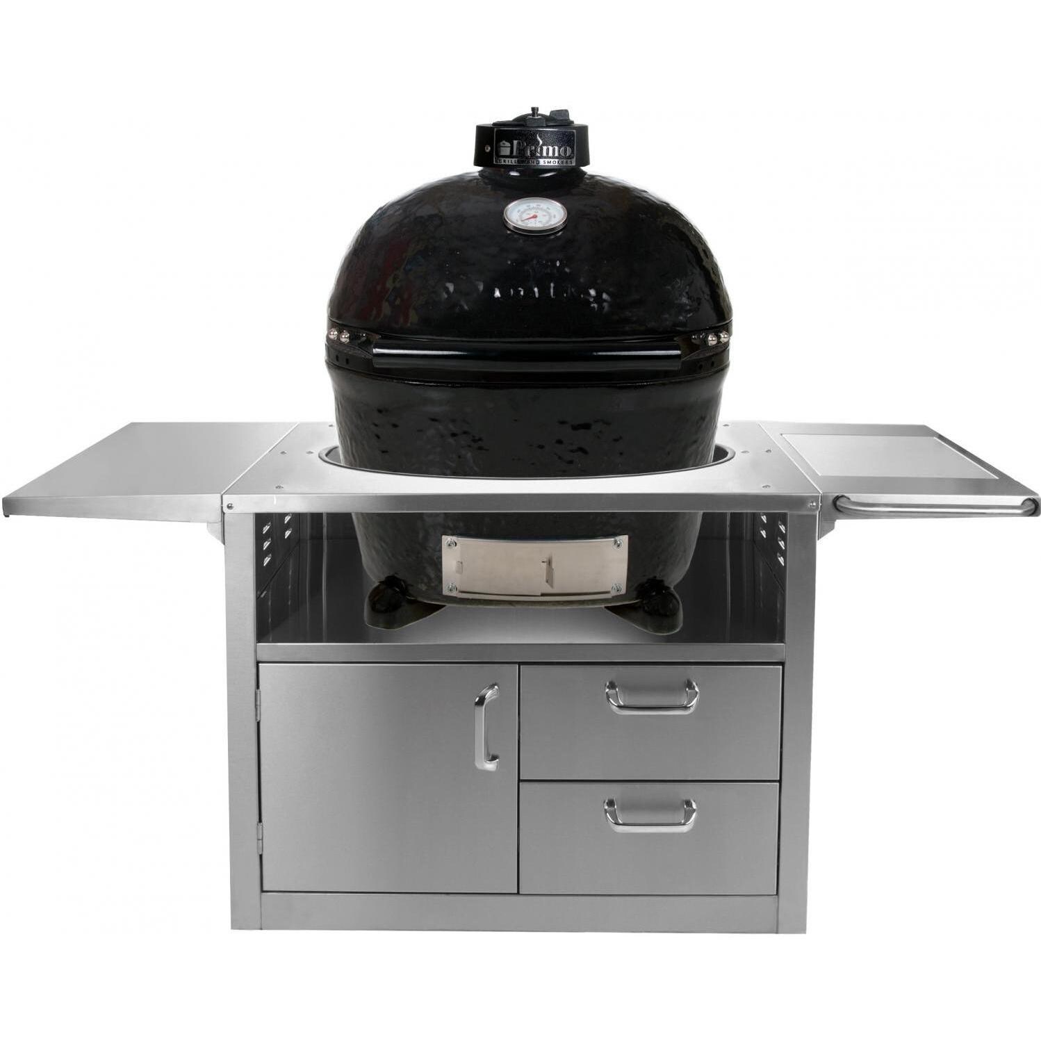 Primo Ceramic Charcoal Smoker Grill On Stainless Steel Cart - Oval XL thumbnail